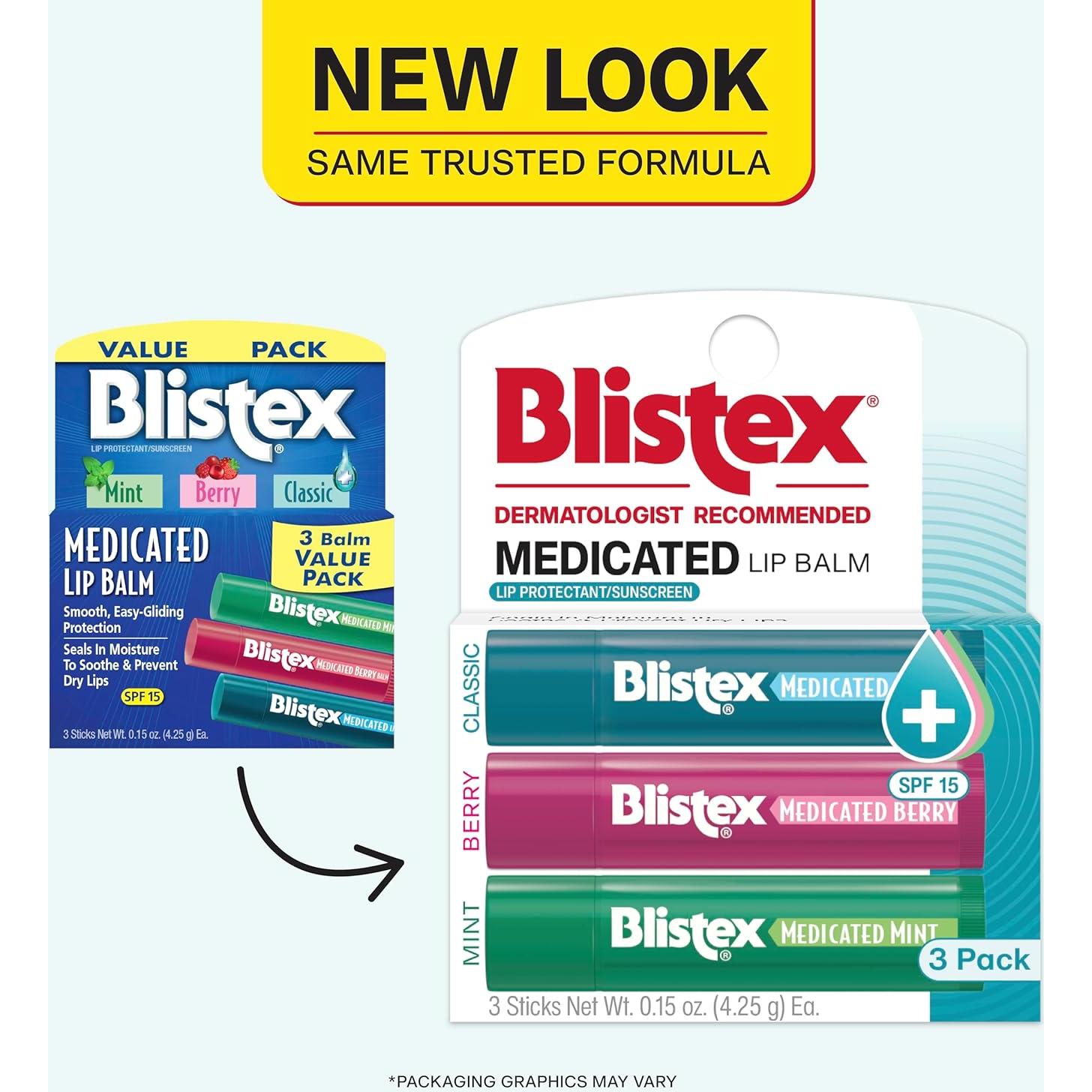 Bálsamo Labial Medicado Blistex 3 Unidades 4.25g Sabor Menta y Frambuesa SPF 15