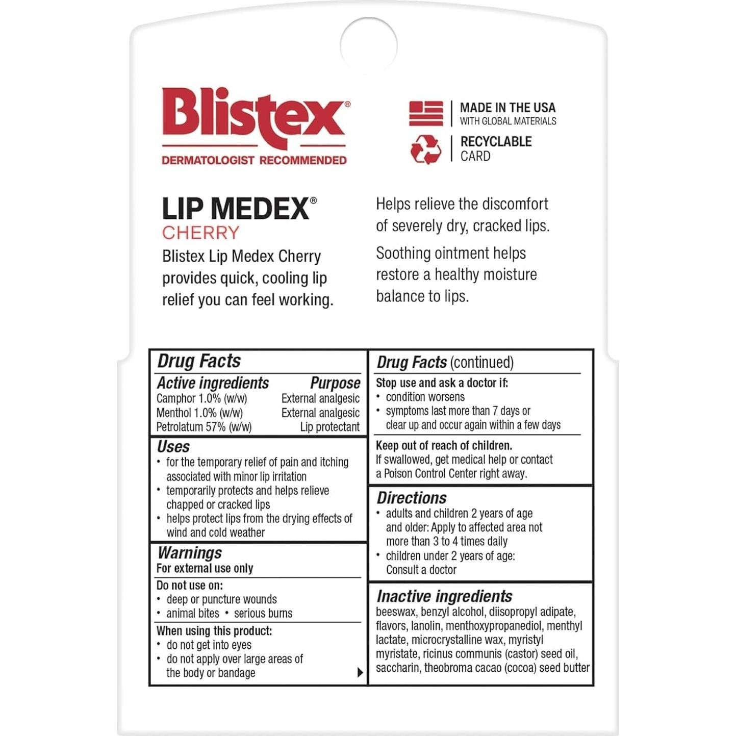 Bálsamo Labial Blistex Cereza Medex 2 Unidades 9.92 g