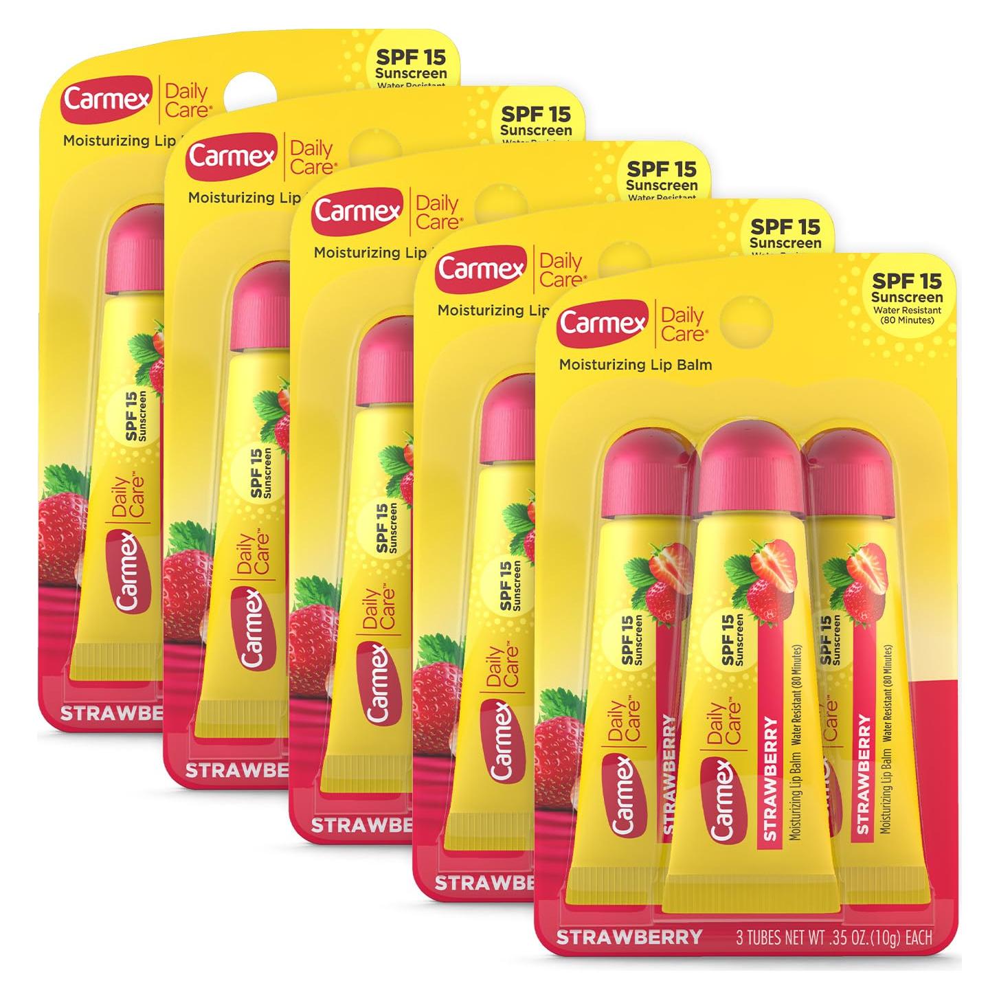 Bálsamo Labial Hidratante Carmex Fresa SPF 15 - 5 Tubos