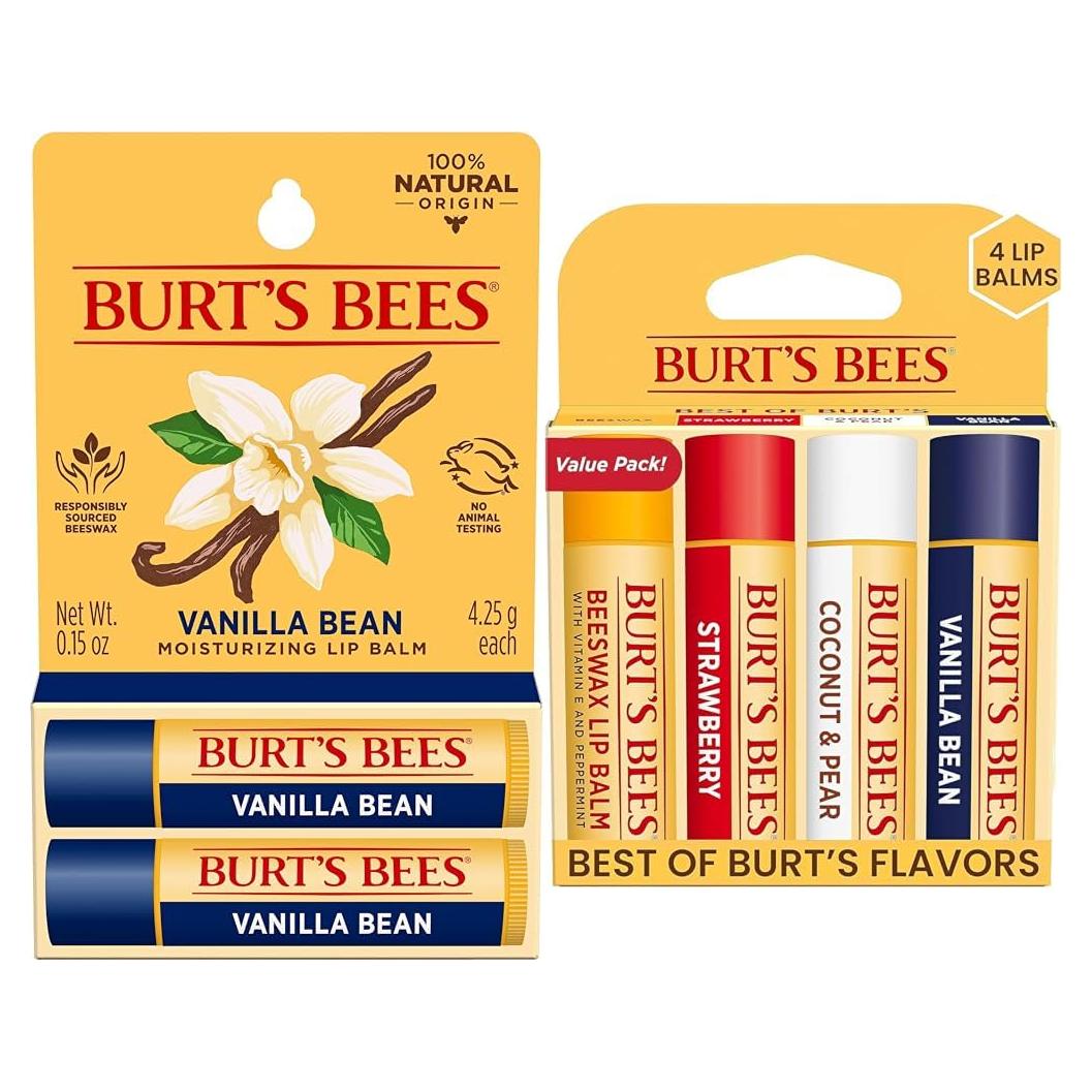 Bálsamo Labial Burt's Bees 4 Tubos 4.25g - Vainilla, Fresa, Coco, Pera