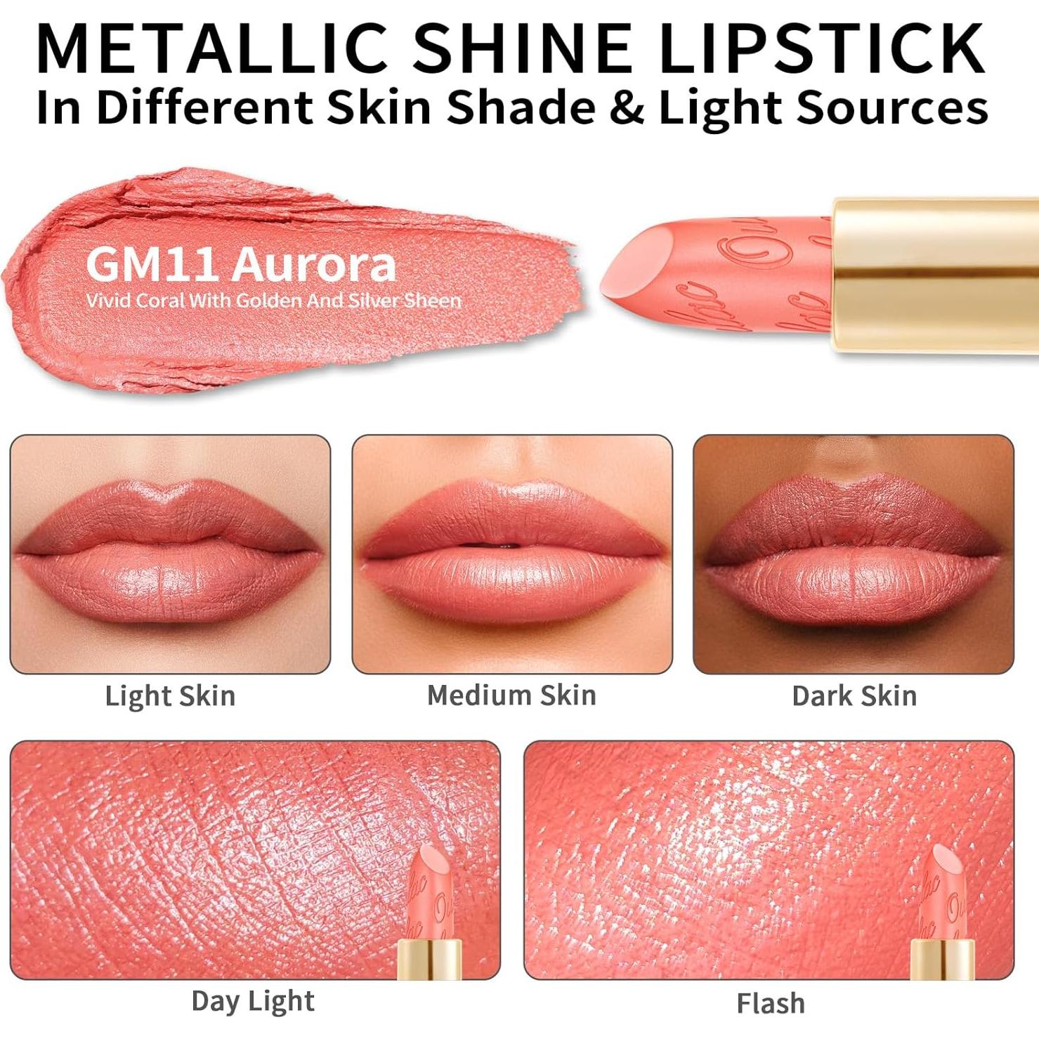 Labial Mate Oulac GM11 Aurora - Acabado Metálico Brillante 32g