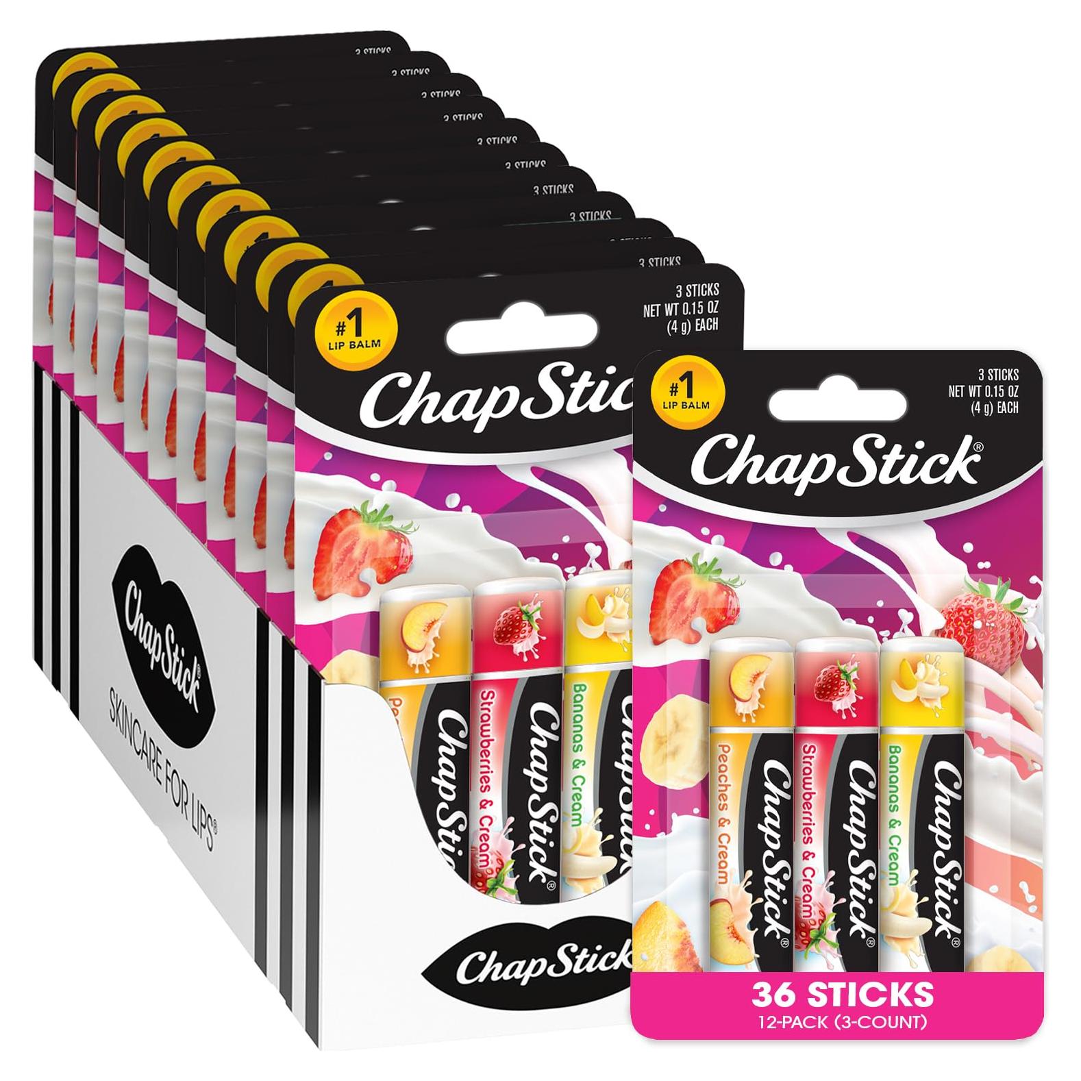 Bálsamo Labial ChapStick Frutas y Crema - 12 Tubos 4.25g