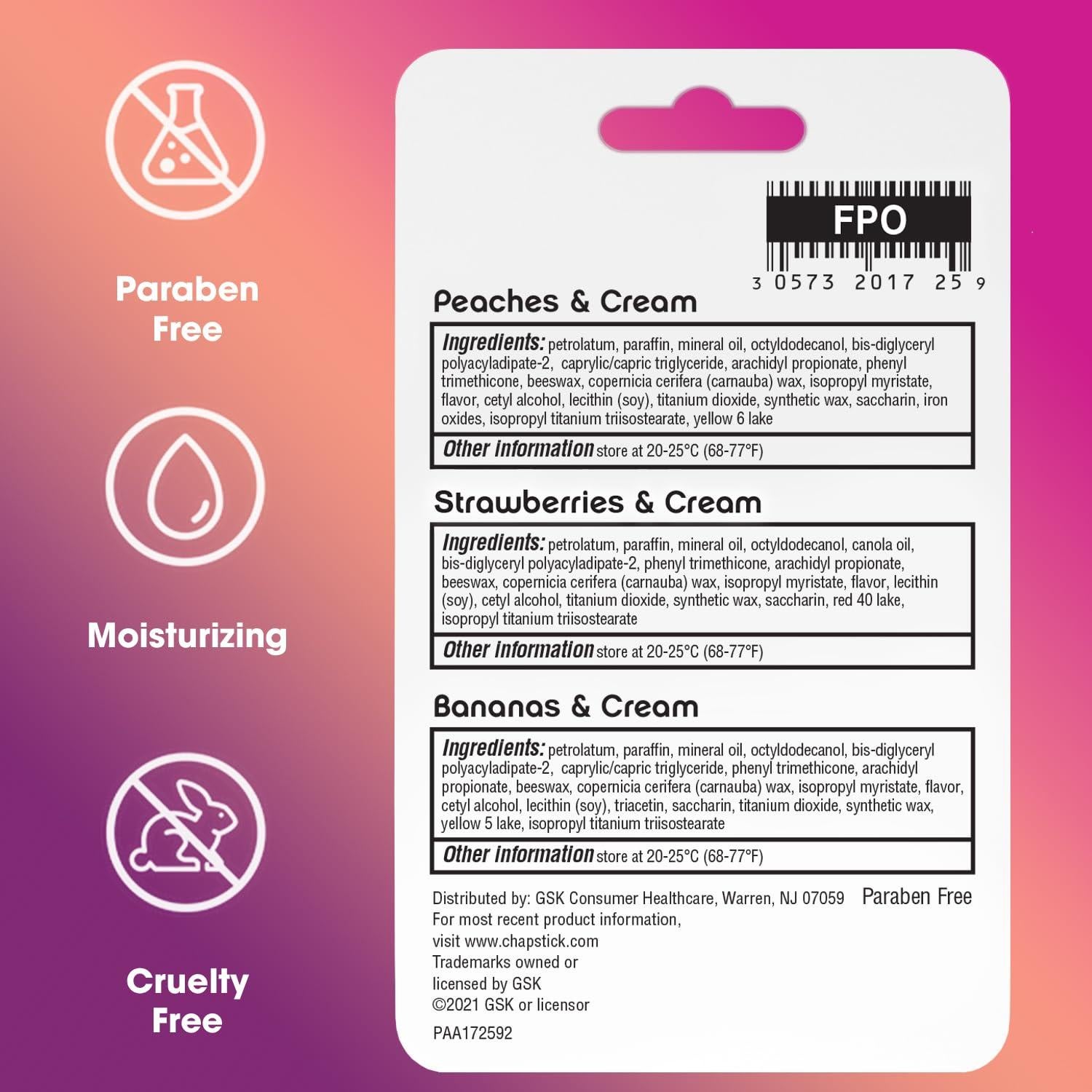 Bálsamo Labial ChapStick Frutas y Crema - 12 Tubos 4.25g