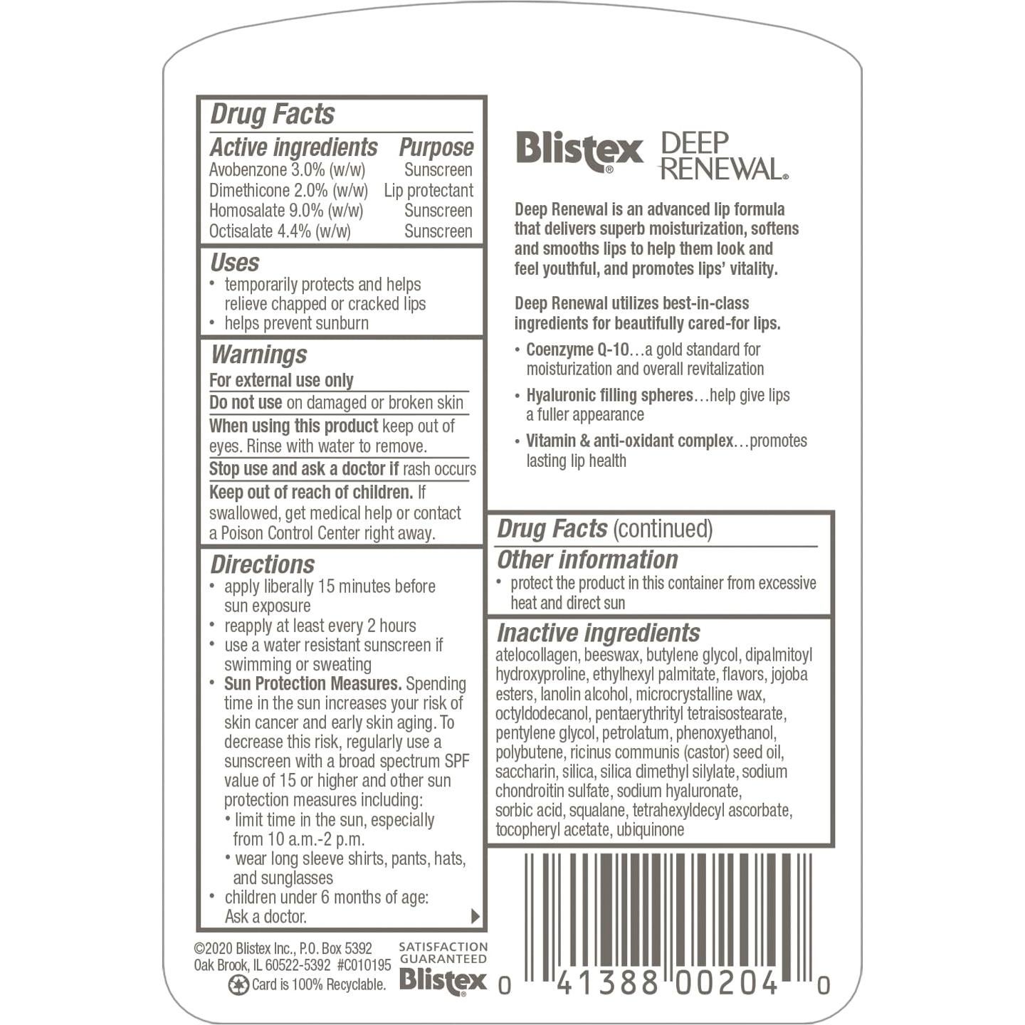 Bálsamo Labial Blistex Deep Renewal SPF 15 Hidratación 4 Unidades