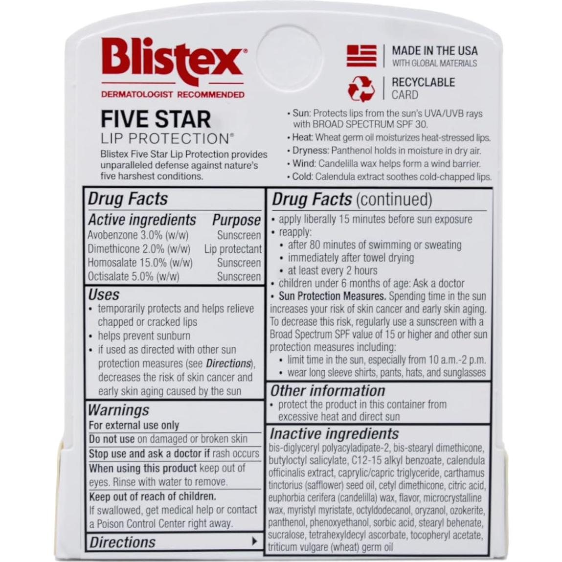 Protección Labial Blistex Five Star SPF 30 - 4.25 g