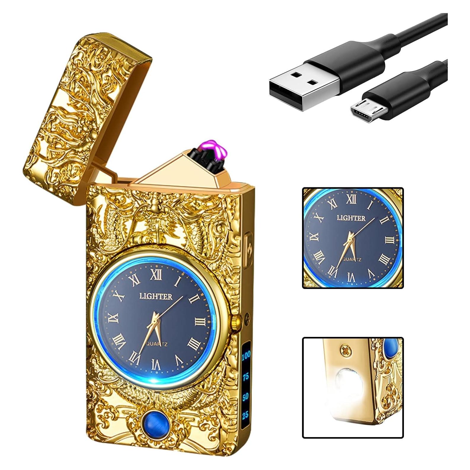 Encendedor Eléctrico GADATOP Dragón Oro - Plasma a Prueba de Viento