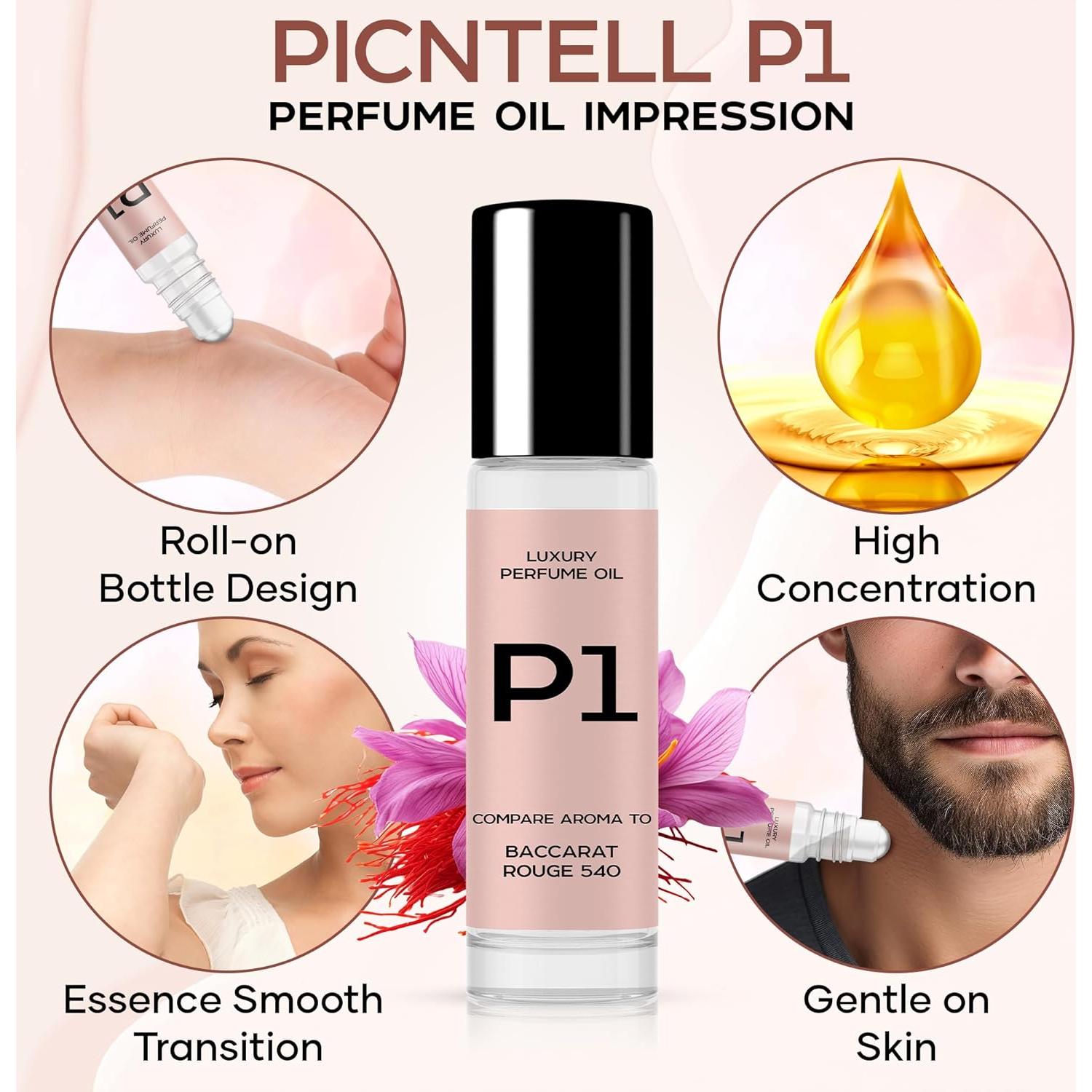 Aceite de Perfume Roll-on Pinctell P1 10ml Similar a Baccarat Rouge 540