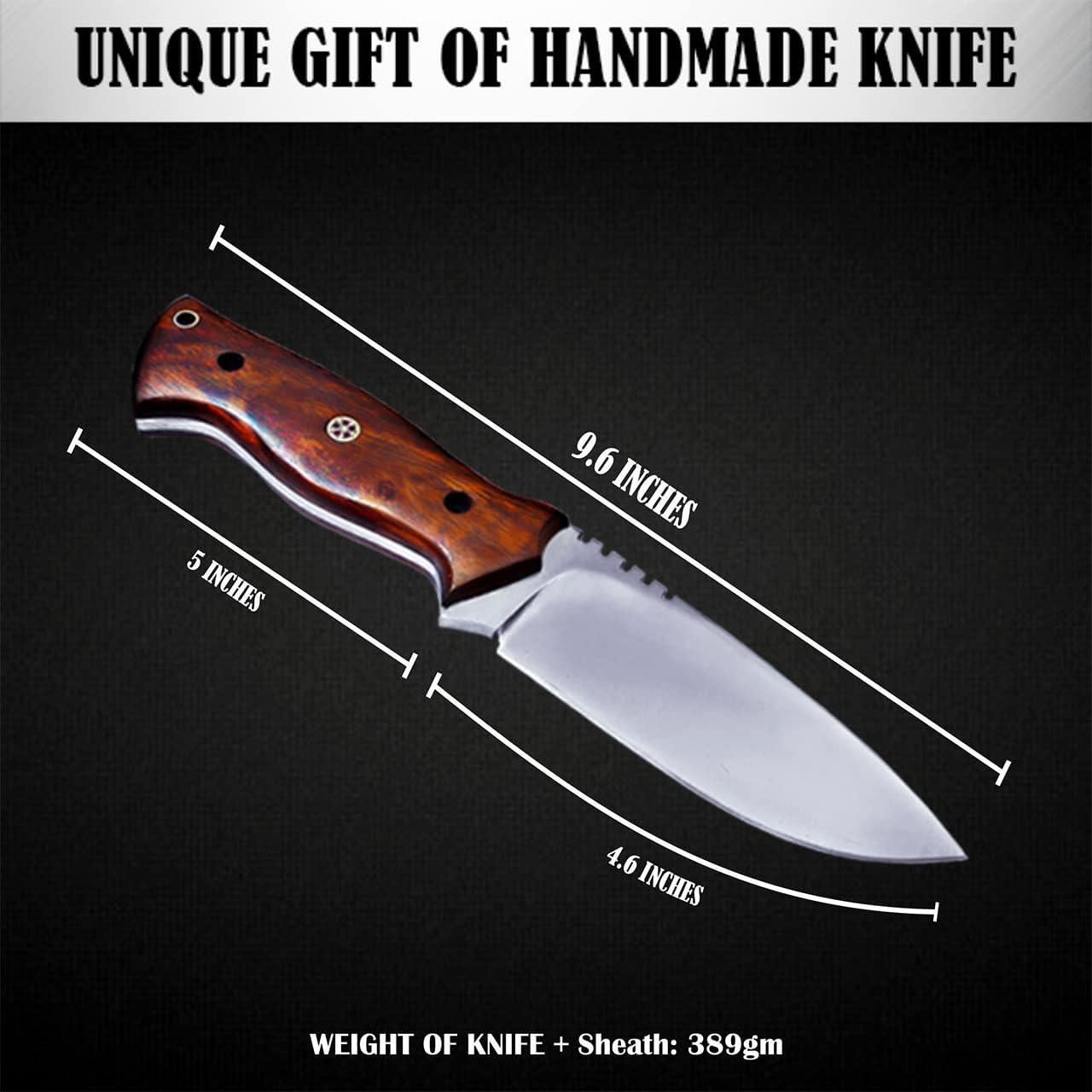 Cuchillo de Caza Fivtan Tracker con Funda de Cuero y Mango de Madera