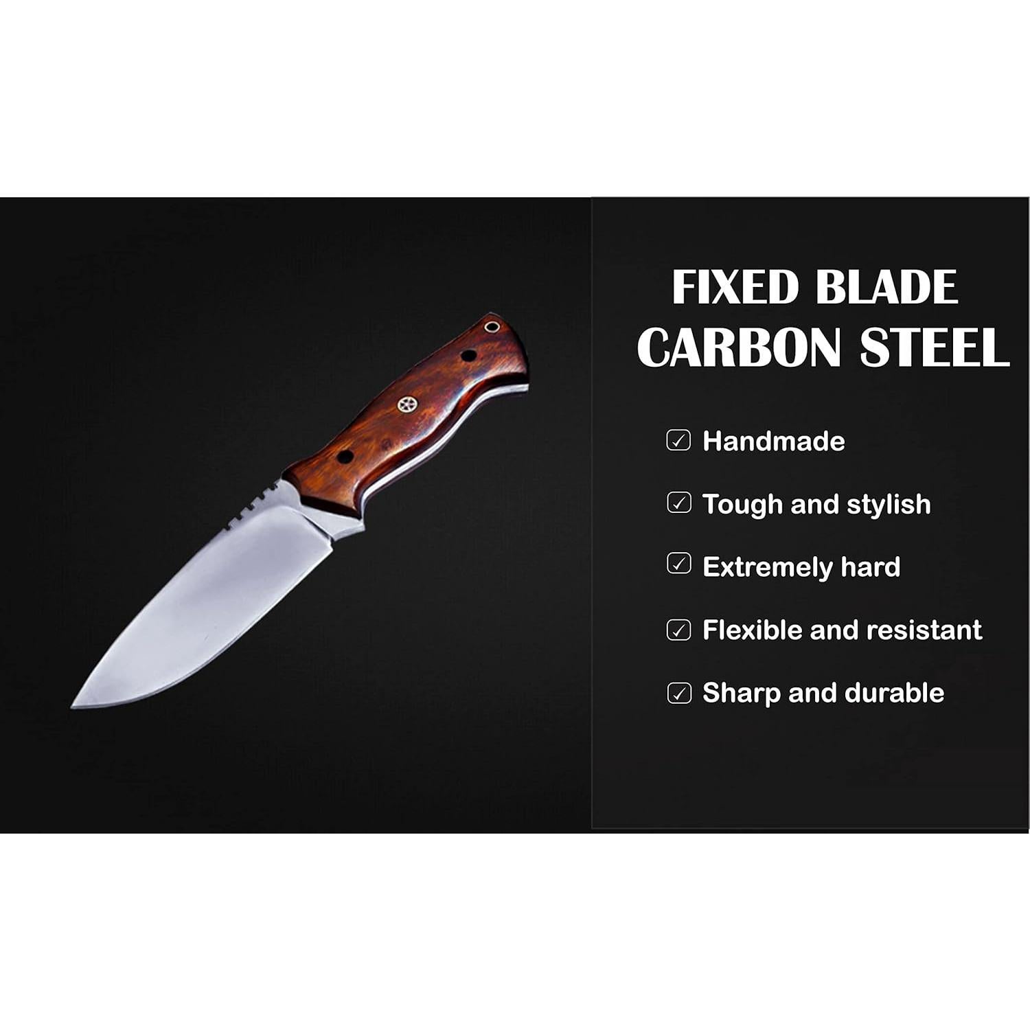 Cuchillo de Caza Fivtan Tracker con Funda de Cuero y Mango de Madera