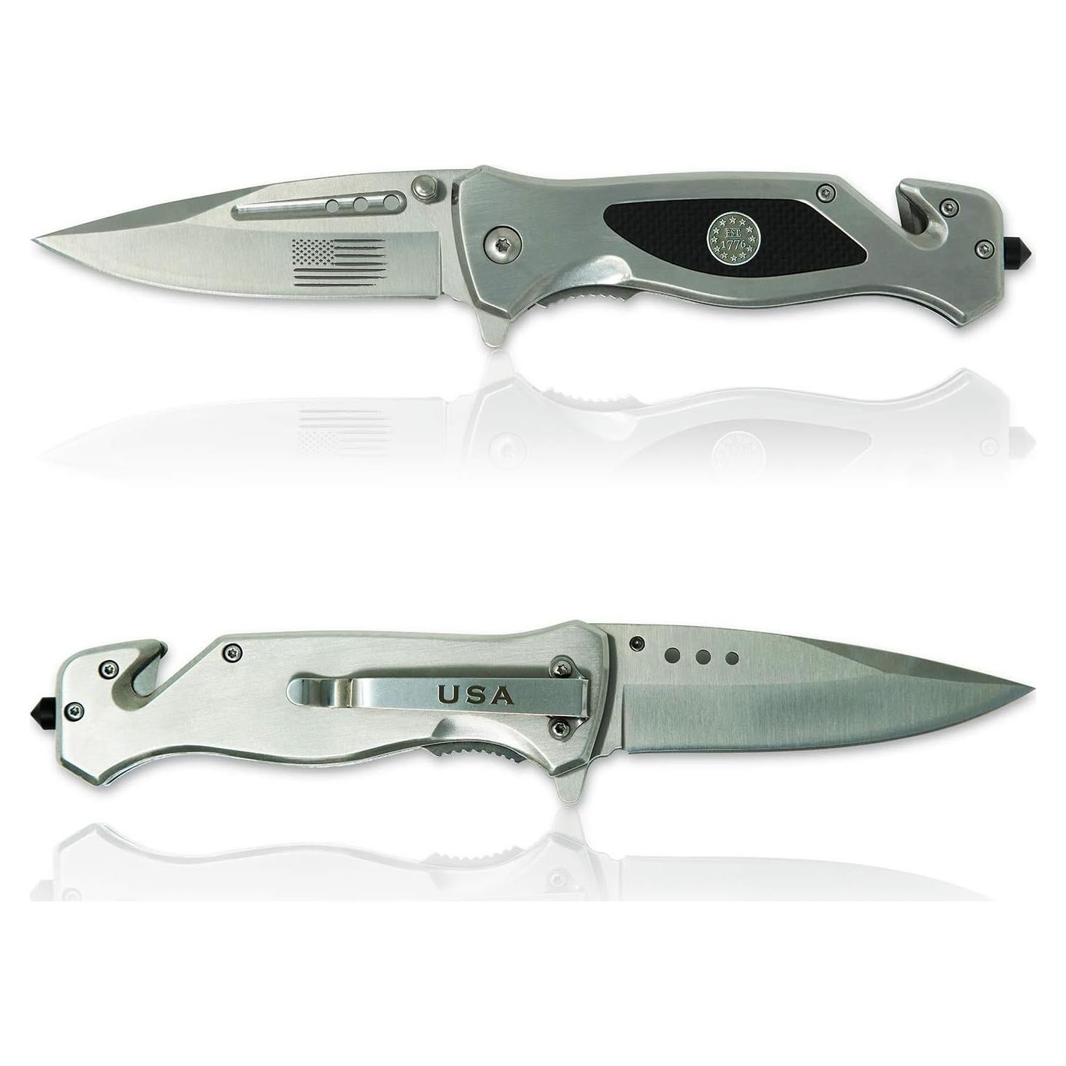 Cuchillo Plegable Táctico USMC Acero Inoxidable 8.89 cm Plata