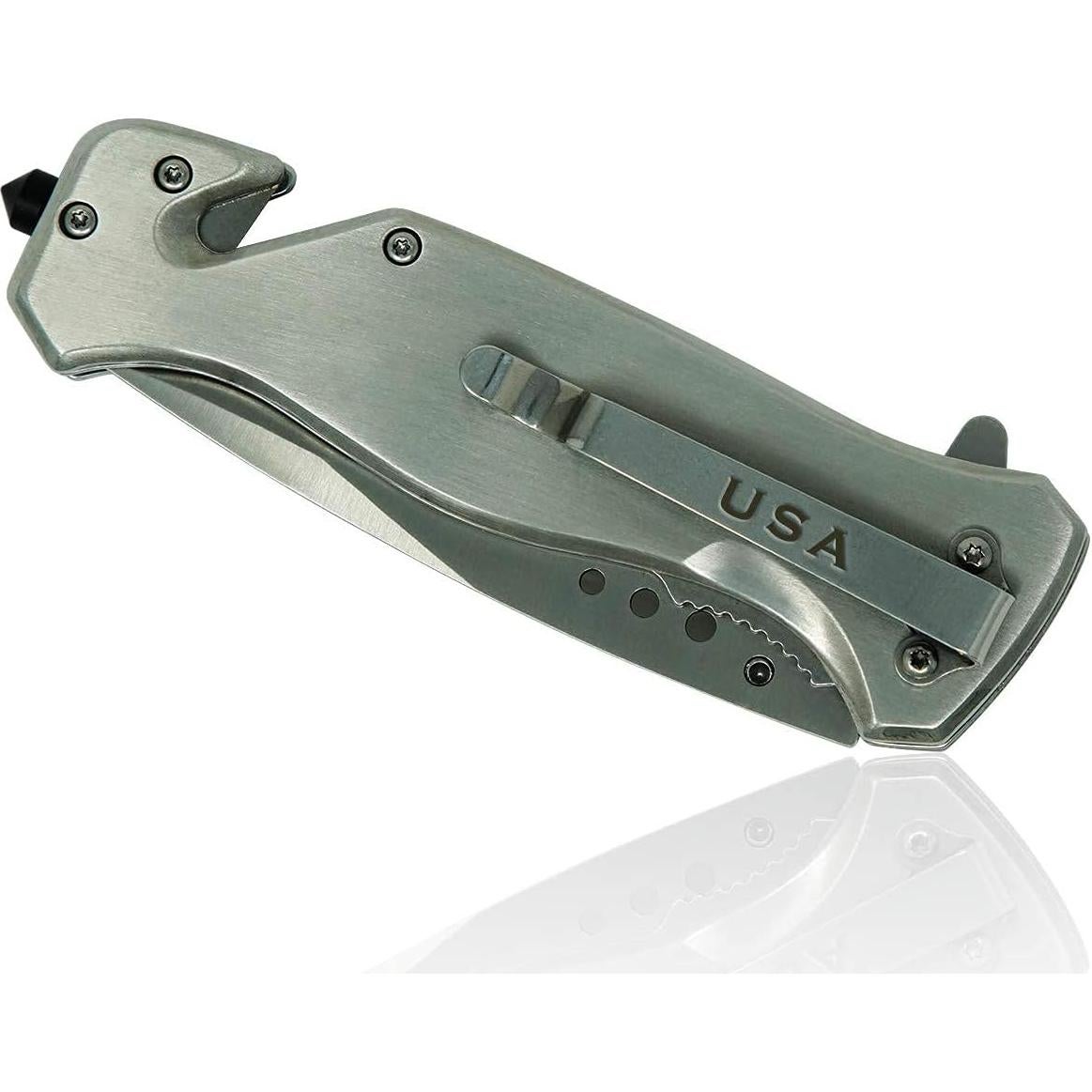 Cuchillo Plegable Táctico USMC Acero Inoxidable 8.89 cm Plata