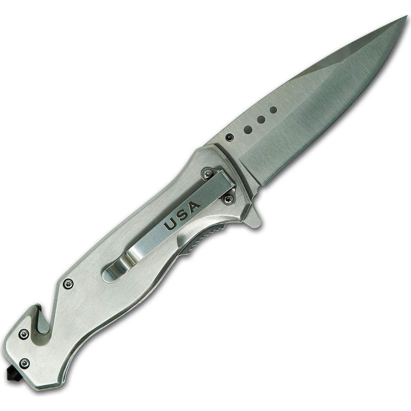 Cuchillo Plegable Táctico USMC Acero Inoxidable 8.89 cm Plata