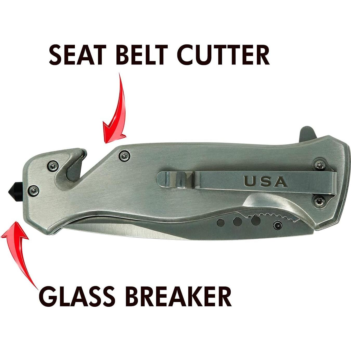 Cuchillo Plegable Táctico USMC Acero Inoxidable 8.89 cm Plata