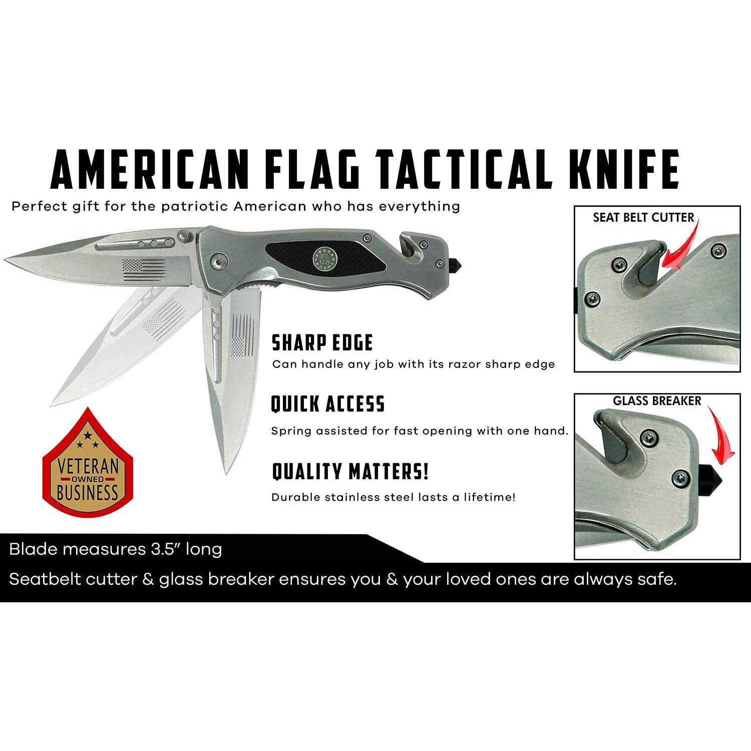 Cuchillo Plegable Táctico USMC Acero Inoxidable 8.89 cm Plata