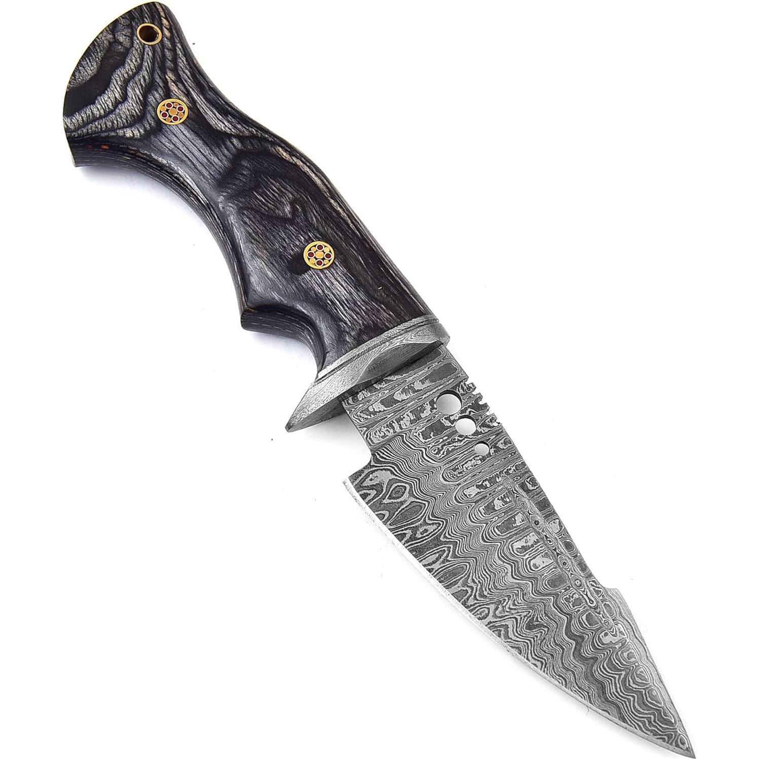 Cuchillo de Caza Damasco MOHID ENT con Funda de Cuero 24.6 cm