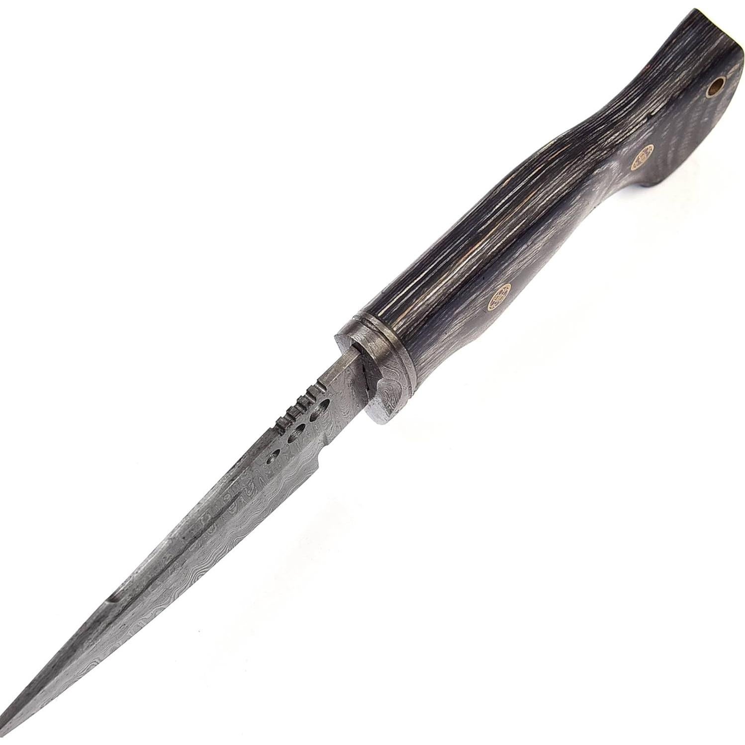 Cuchillo de Caza Damasco MOHID ENT con Funda de Cuero 24.6 cm