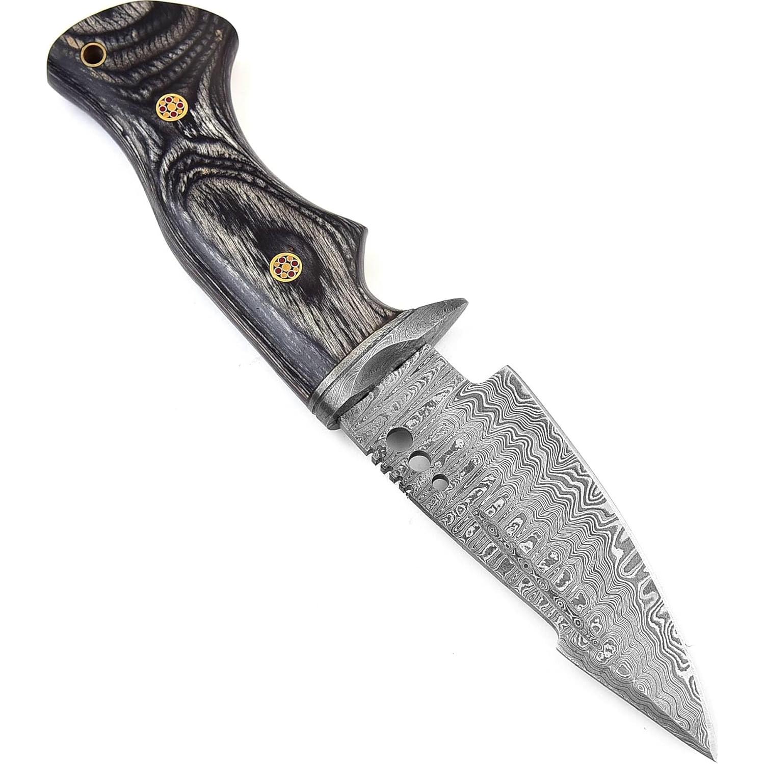 Cuchillo de Caza Damasco MOHID ENT con Funda de Cuero 24.6 cm