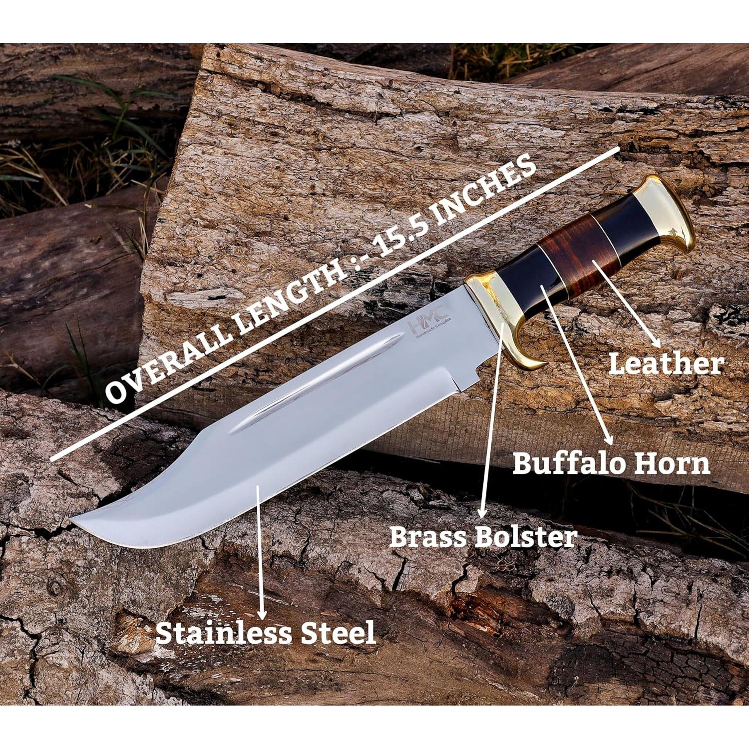 Cuchillo Bowie HMC 15" Acero D2 Pulido Espejo con Funda