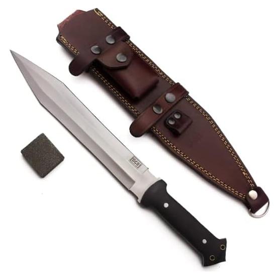 Cuchillo de Caza GCS D2 16.5" con Funda de Cuero y Afilador