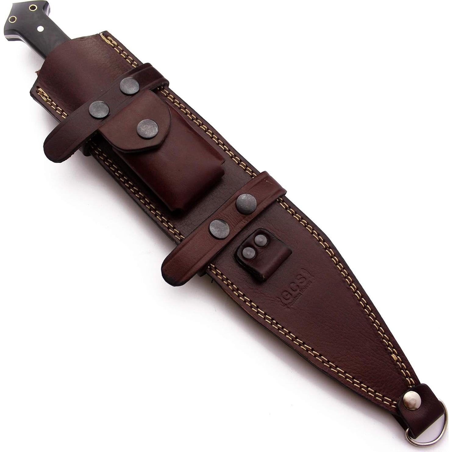 Cuchillo de Caza GCS D2 16.5" con Funda de Cuero y Afilador