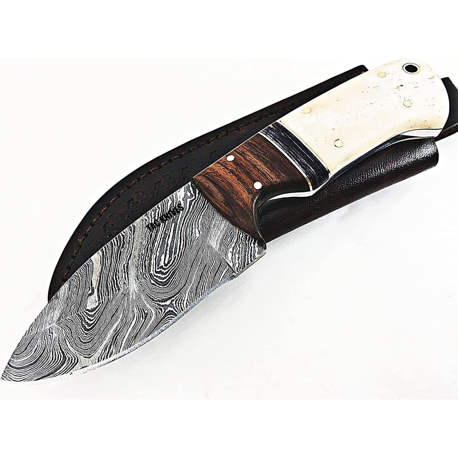 Cuchillo de Acero Damasco TAC KNIVES 20.32 cm con Funda de Cuero