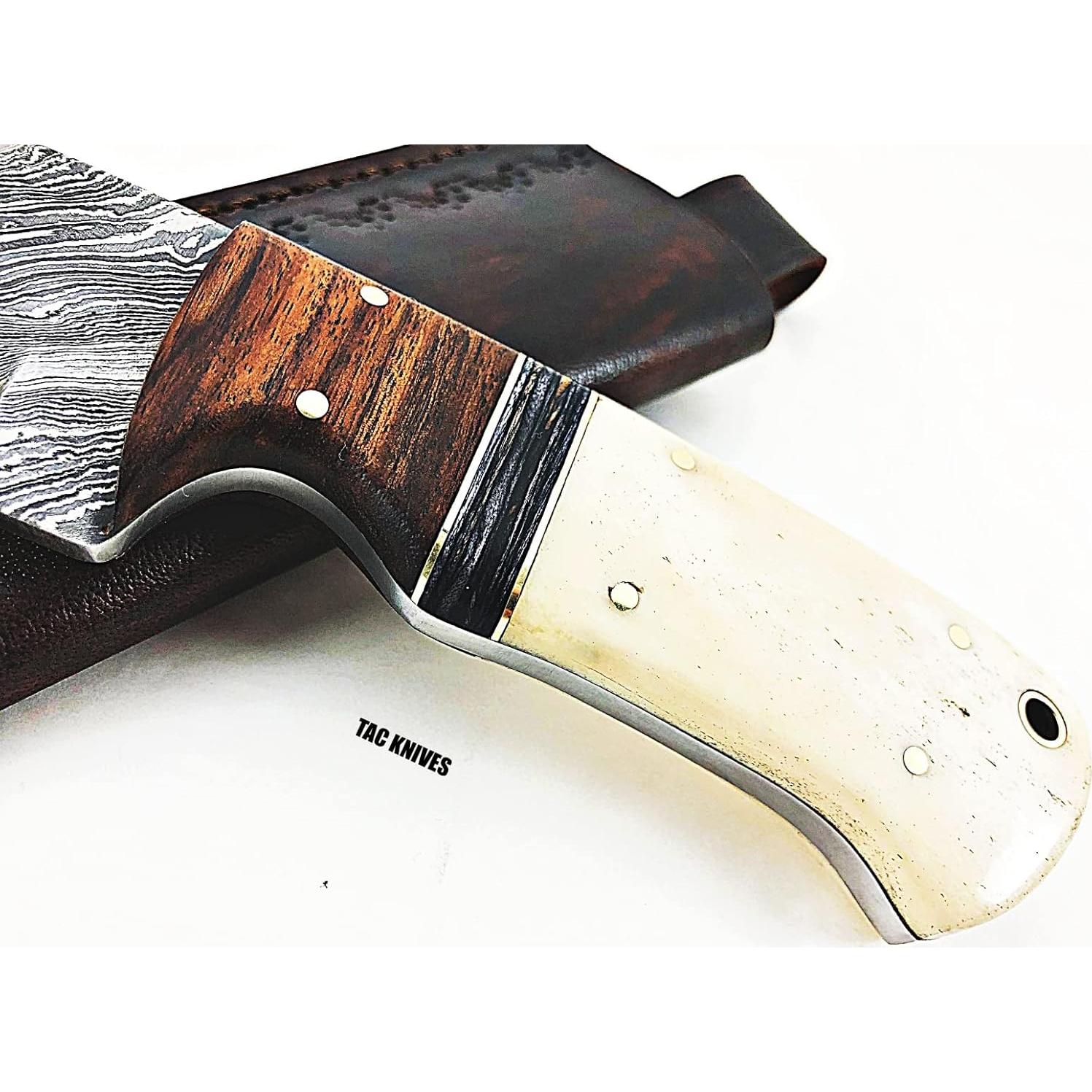 Cuchillo de Acero Damasco TAC KNIVES 20.32 cm con Funda de Cuero