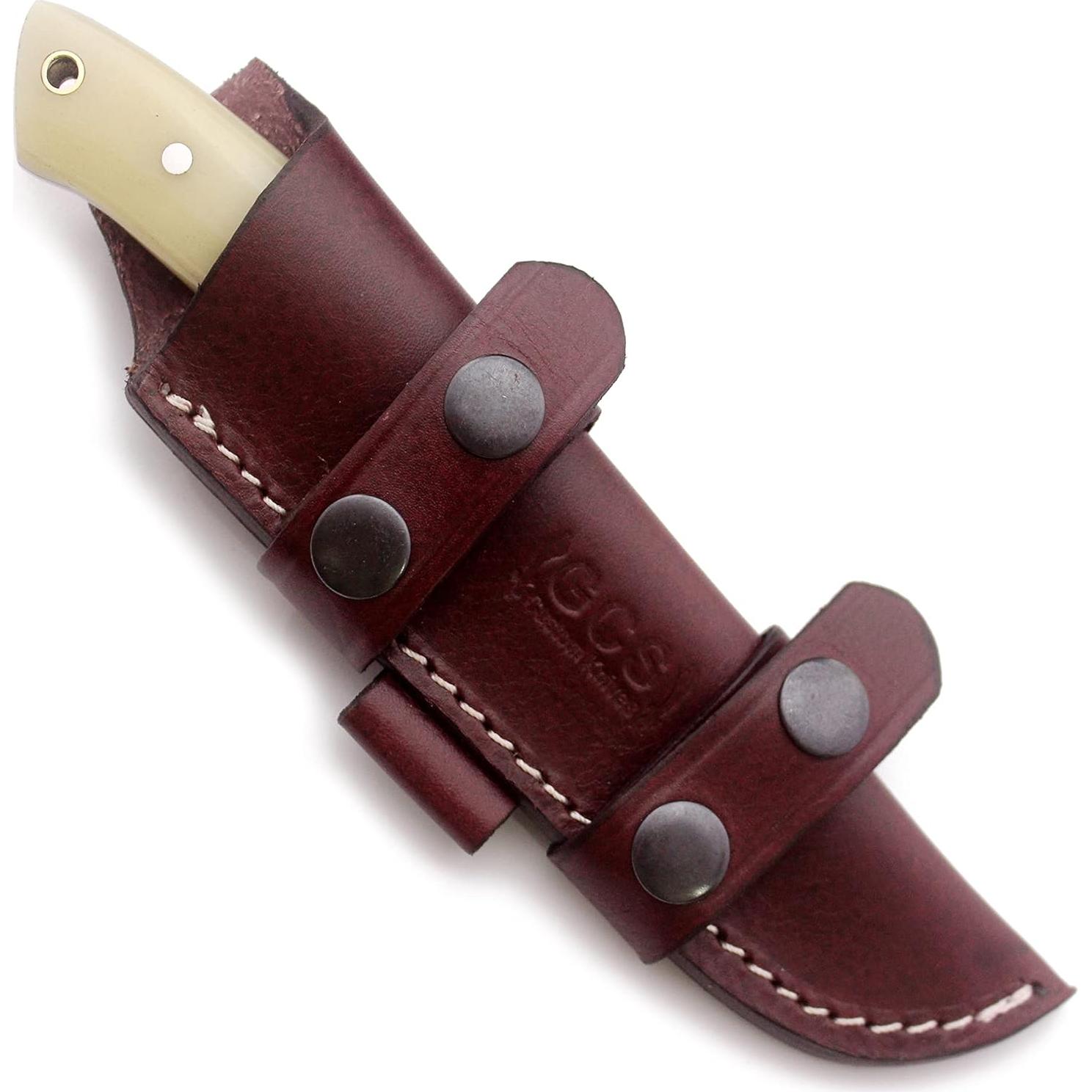 Cuchillo Táctico de Caza GCS 318 con Mango de Hueso y Funda de Cuero