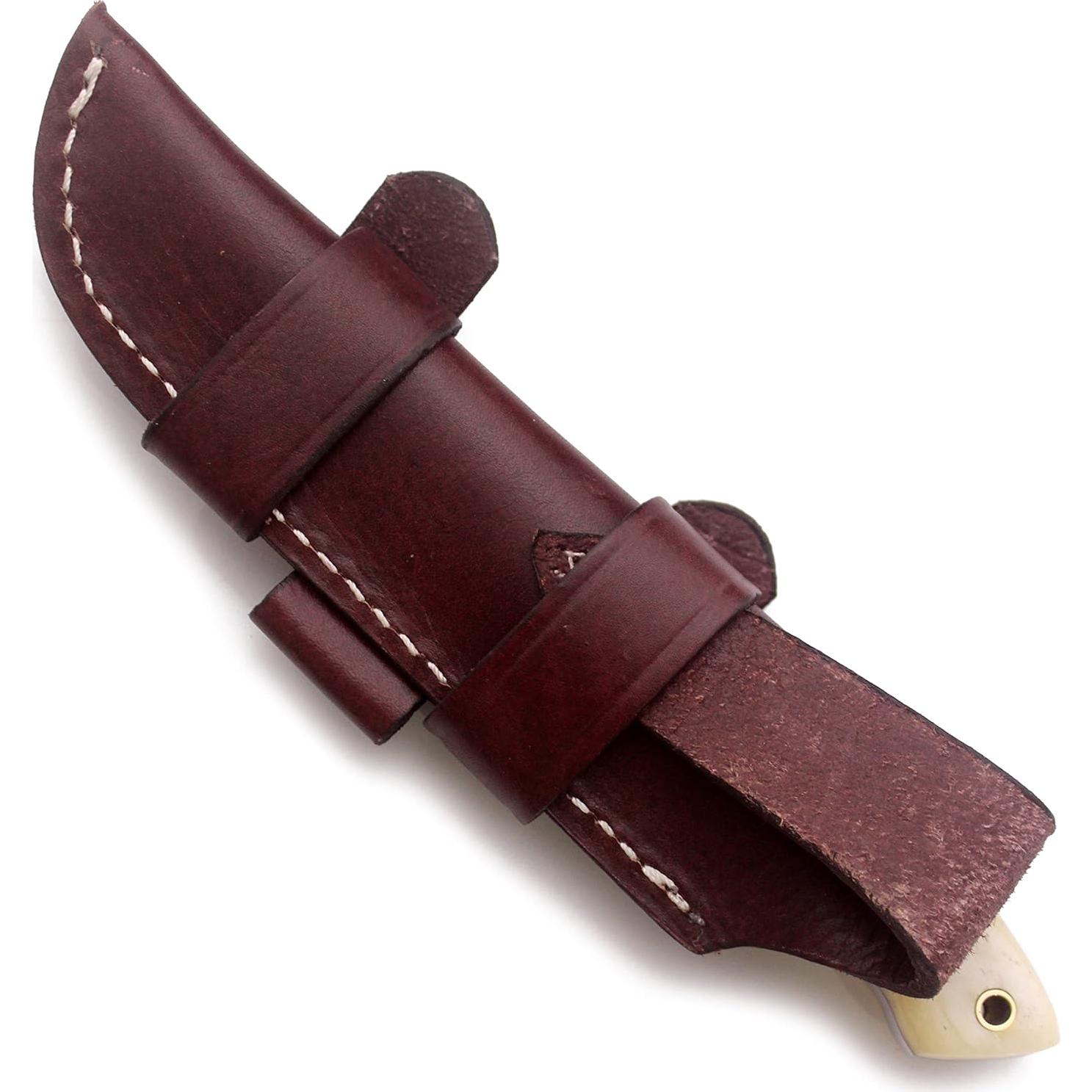 Cuchillo Táctico de Caza GCS 318 con Mango de Hueso y Funda de Cuero