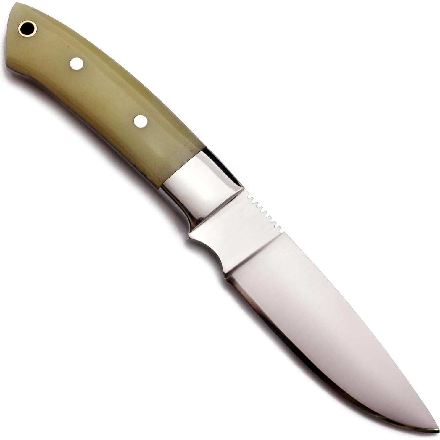 Cuchillo Táctico de Caza GCS 318 con Mango de Hueso y Funda de Cuero