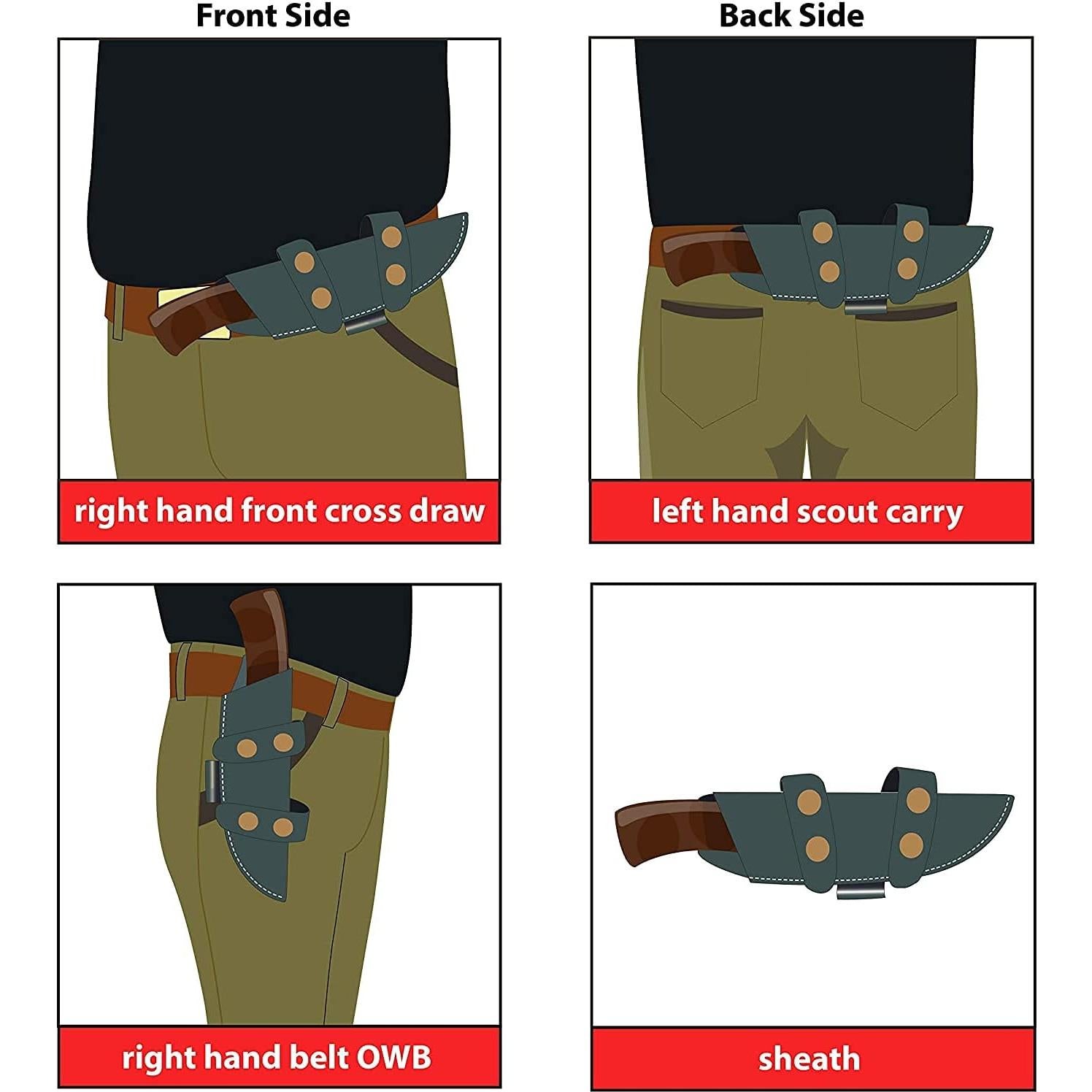 Cuchillo Táctico GCS de Acero D2 con Funda de Cuero 15.88 cm