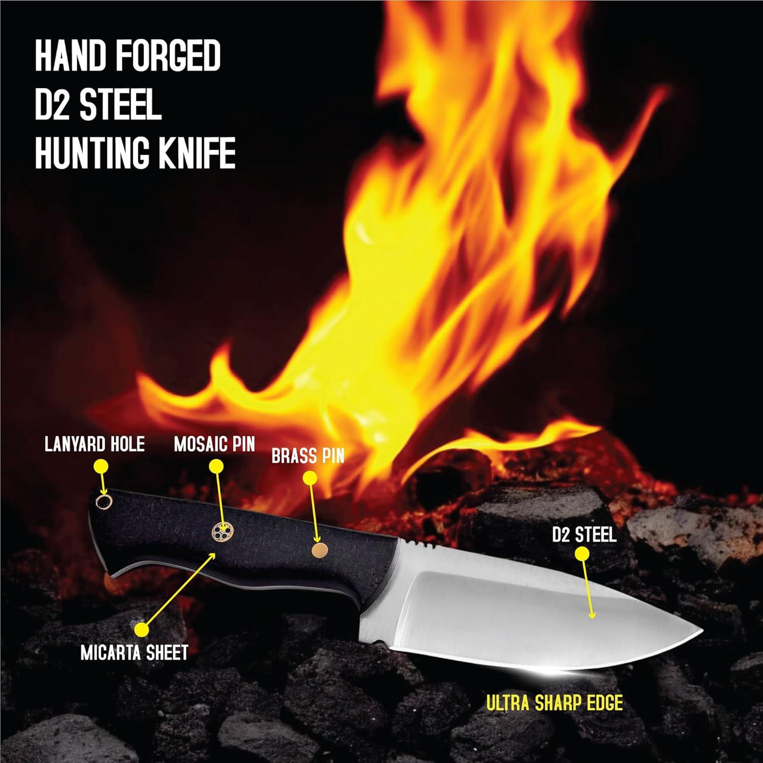 Cuchillo de Caza LIFAFA con Mango de Micarta y Funda de Cuero