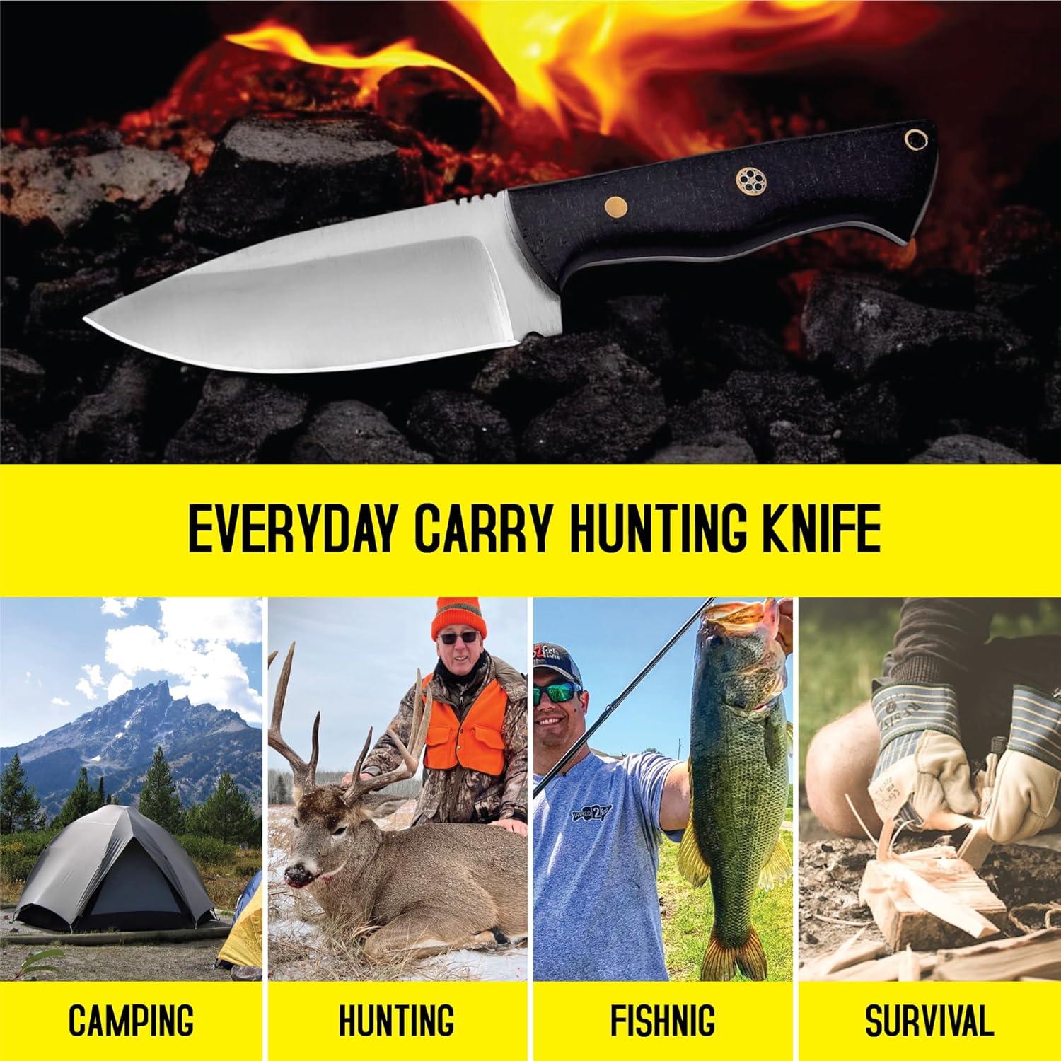 Cuchillo de Caza LIFAFA con Mango de Micarta y Funda de Cuero