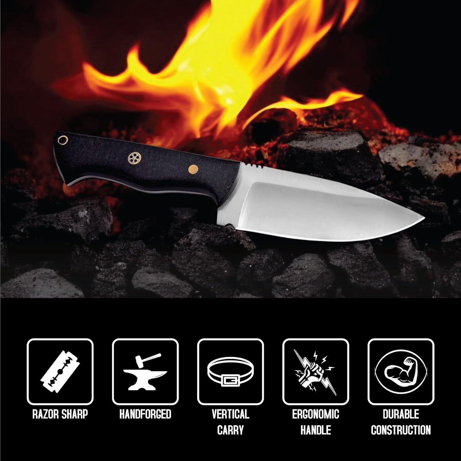 Cuchillo de Caza LIFAFA con Mango de Micarta y Funda de Cuero