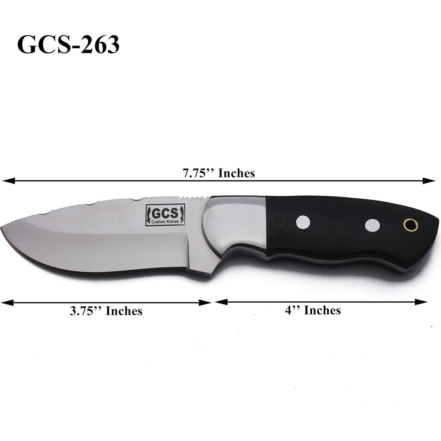 Cuchillo de Caza GCS 263 Hecho a Mano con Mango G10 y Funda de Cuero