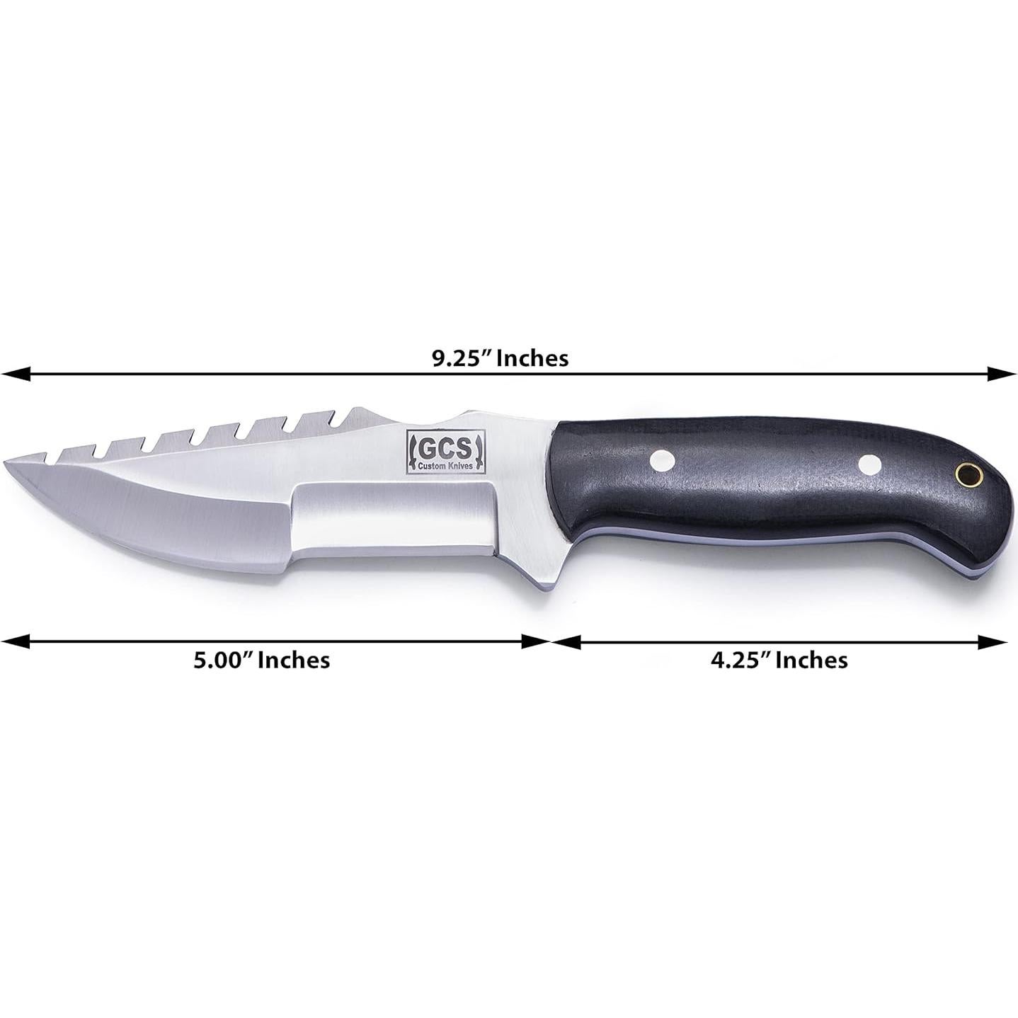 Cuchillo de Caza GCS Colmillo Plateado 304 con Funda de Cuero