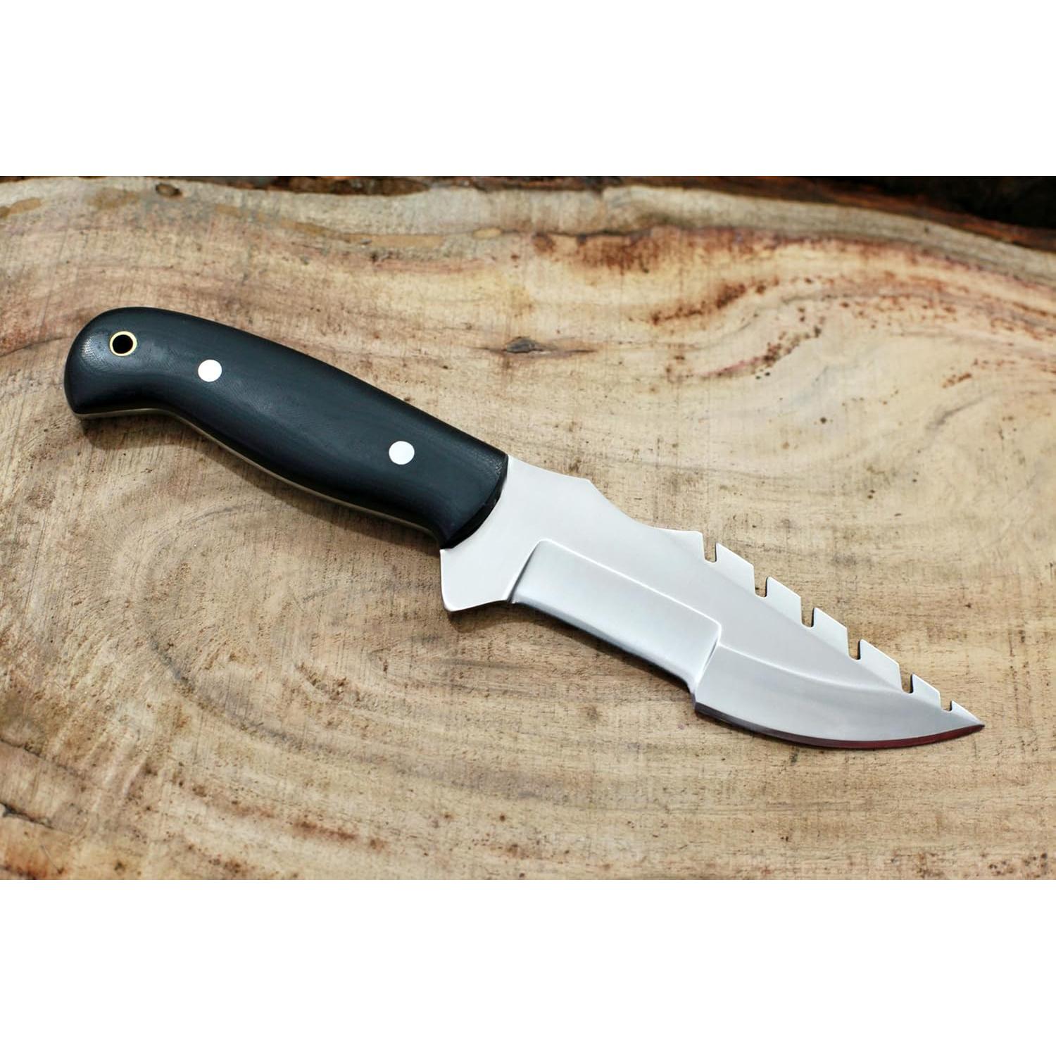 Cuchillo de Caza GCS Colmillo Plateado 304 con Funda de Cuero