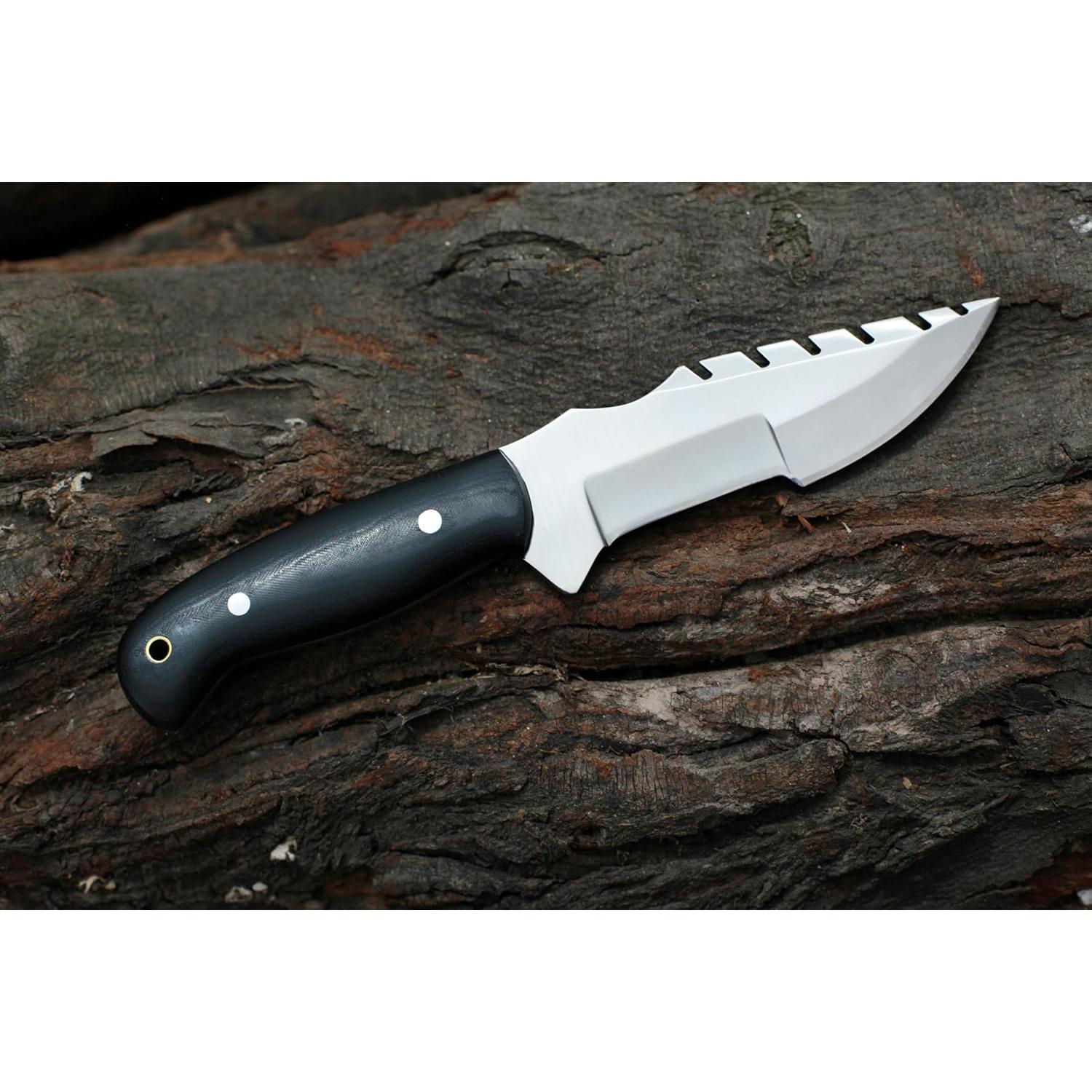 Cuchillo de Caza GCS Colmillo Plateado 304 con Funda de Cuero