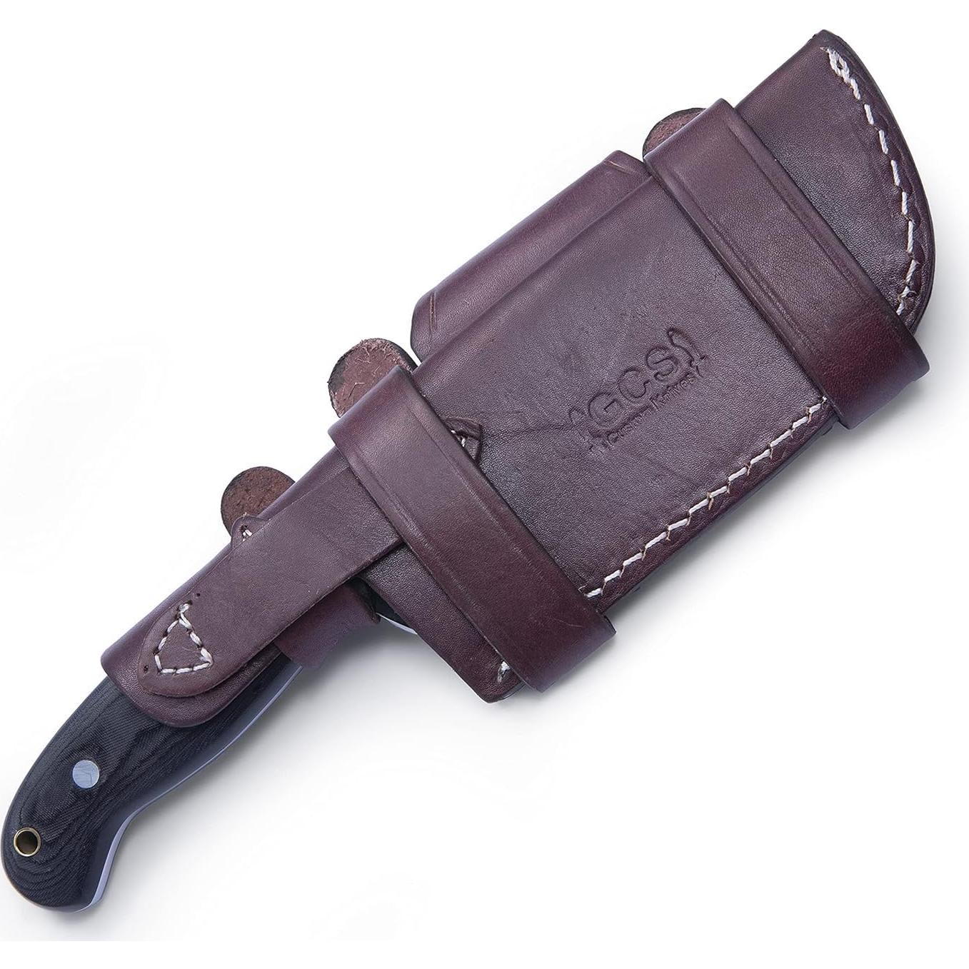 Cuchillo de Caza GCS Colmillo Plateado 304 con Funda de Cuero
