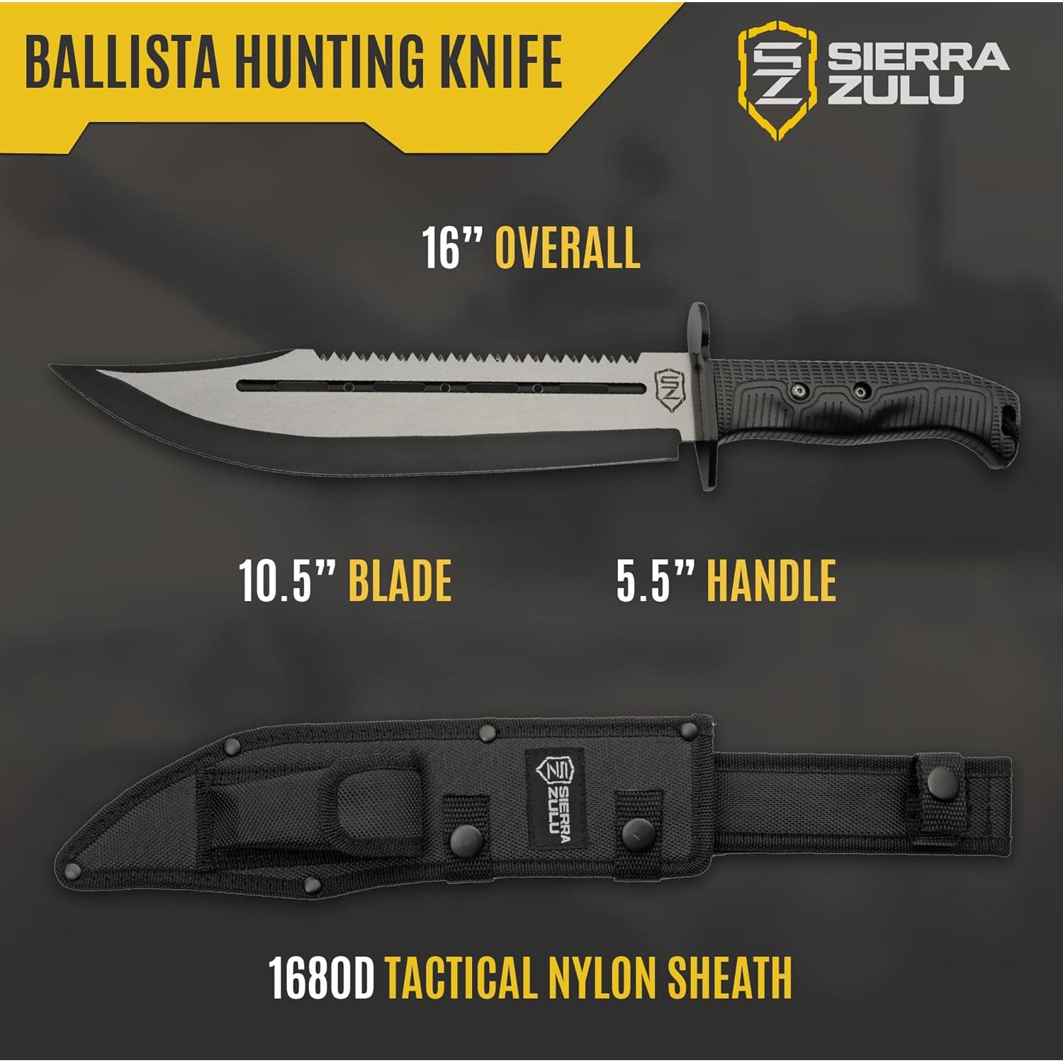 Cuchillo de Caza Sierra Zulu 10.5" Acero Inoxidable con Funda