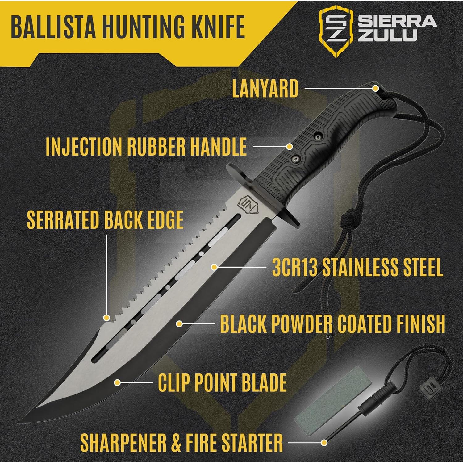 Cuchillo de Caza Sierra Zulu 10.5" Acero Inoxidable con Funda