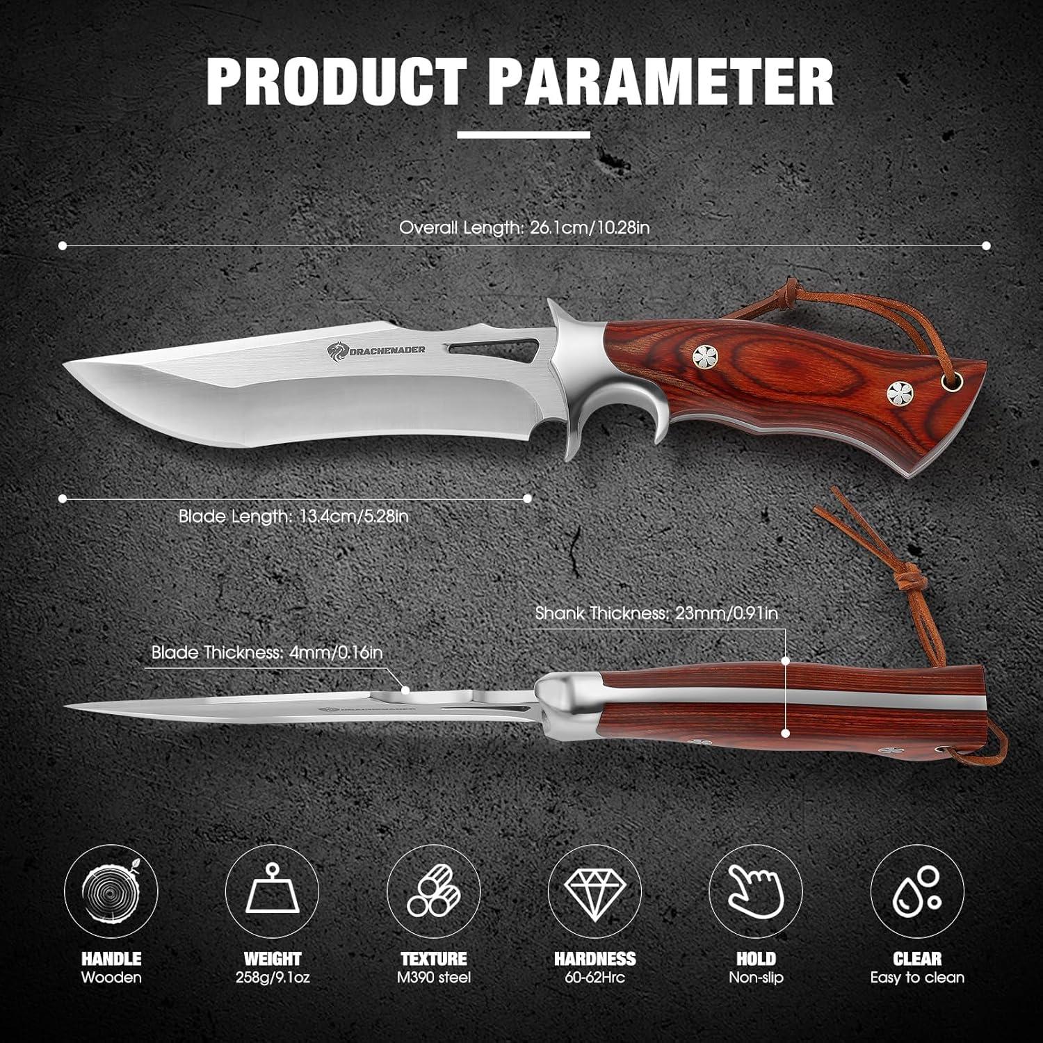 Cuchillo de Caza DRACHENADER TJ-PTG 26 cm Hoja Fija M390