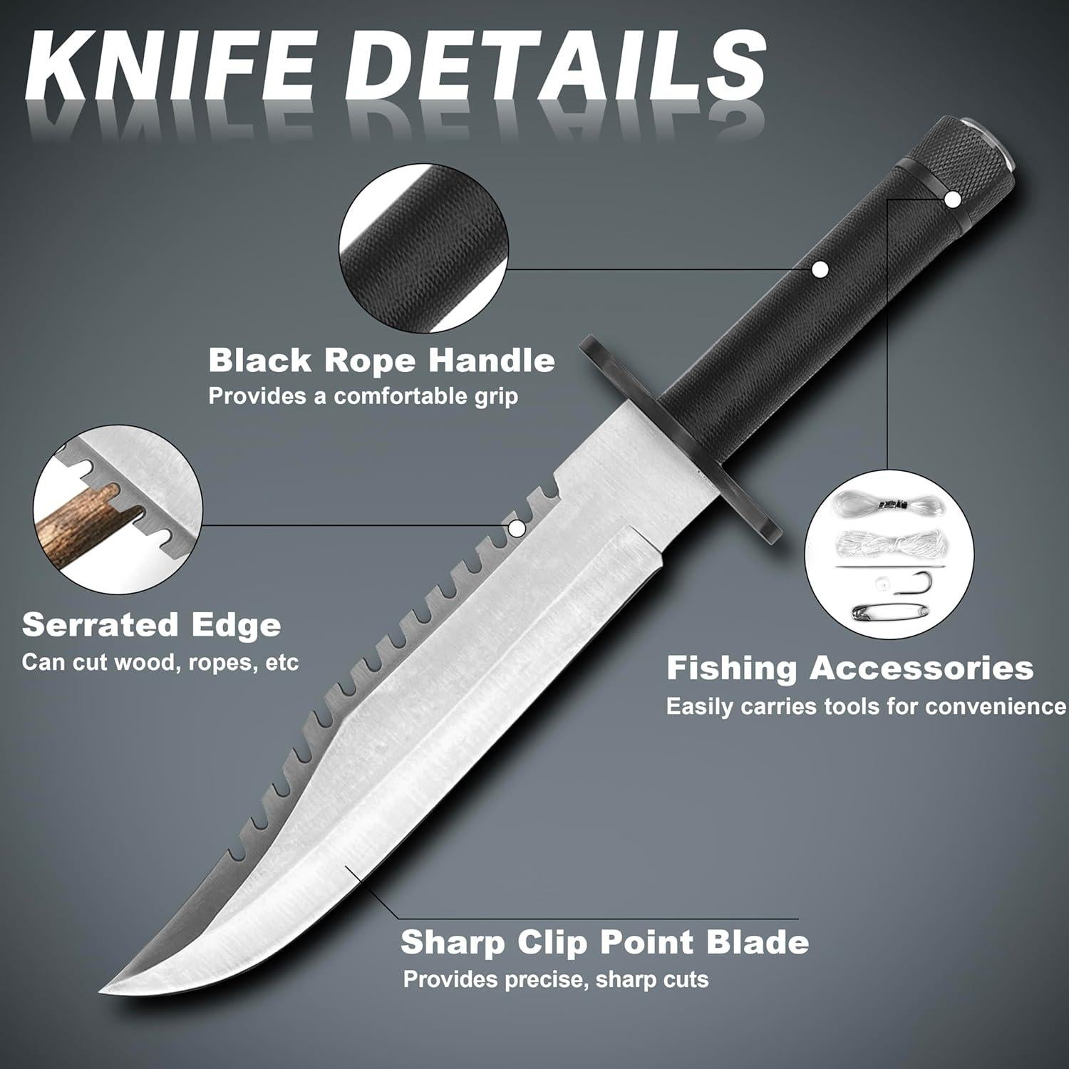 Cuchillo de Hoja Fija MADSABRE 33 cm con Funda y Brújula