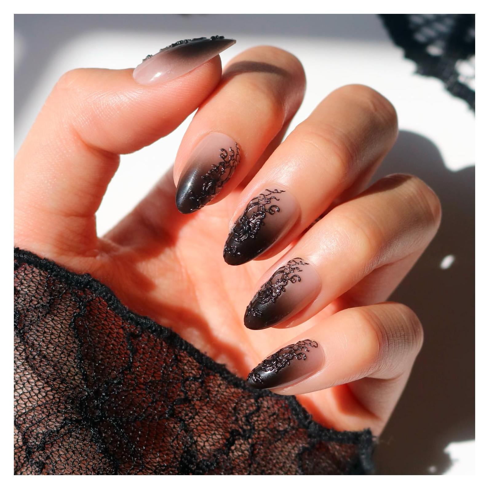 Uñas Postizas Glamnetic 'Til Death Ombre Encaje 3D 30 Piezas