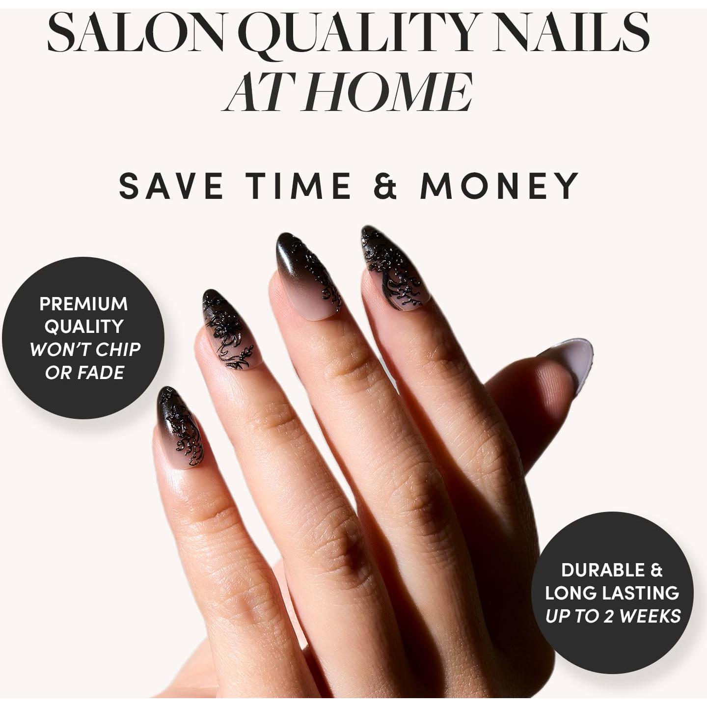 Uñas Postizas Glamnetic 'Til Death Ombre Encaje 3D 30 Piezas