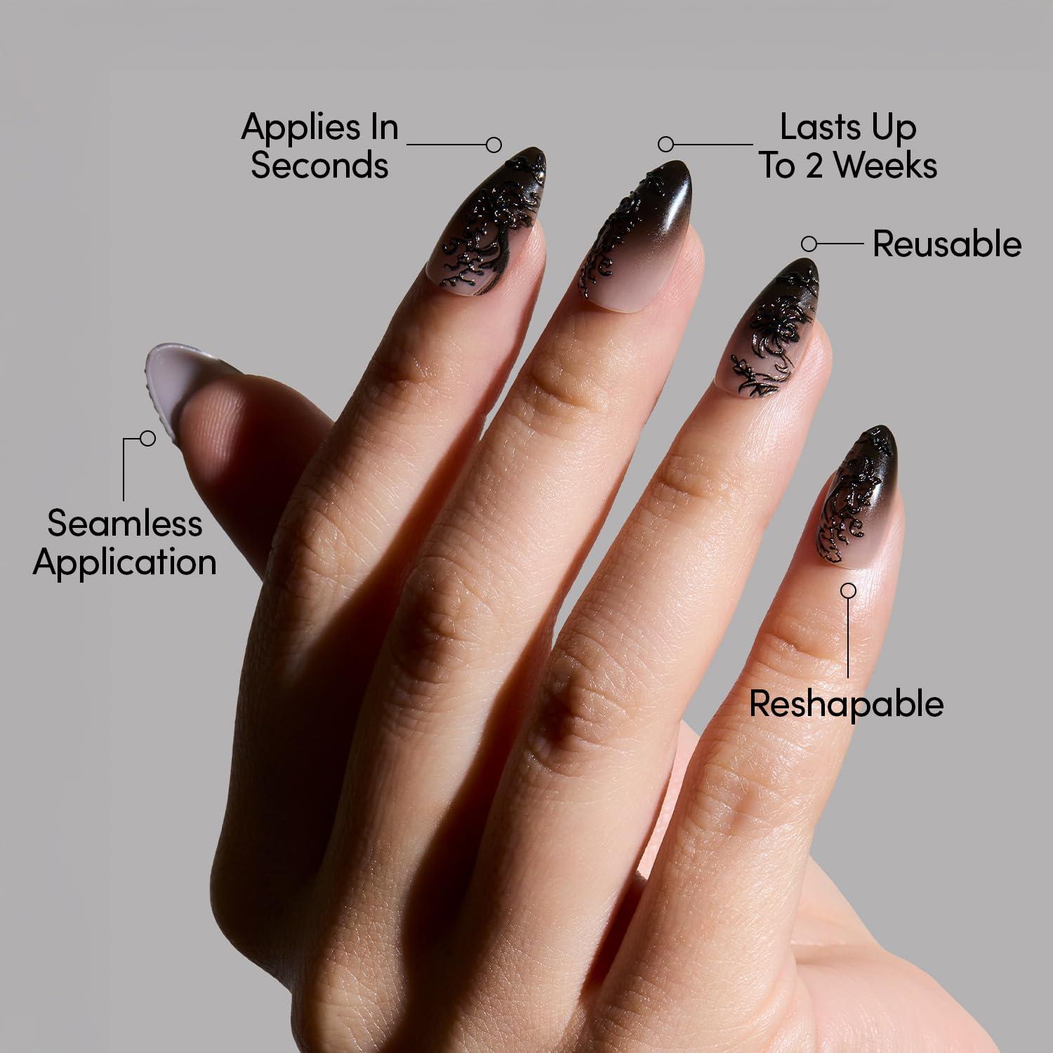 Uñas Postizas Glamnetic 'Til Death Ombre Encaje 3D 30 Piezas