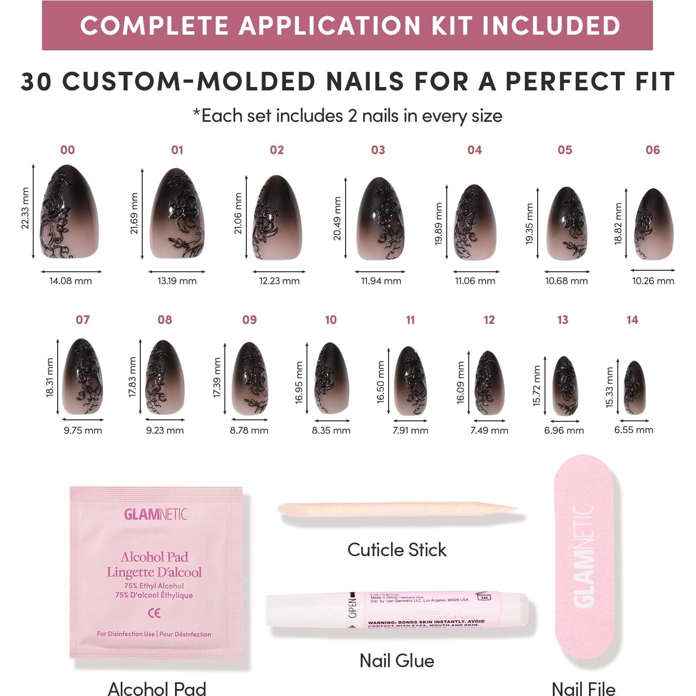 Uñas Postizas Glamnetic 'Til Death Ombre Encaje 3D 30 Piezas