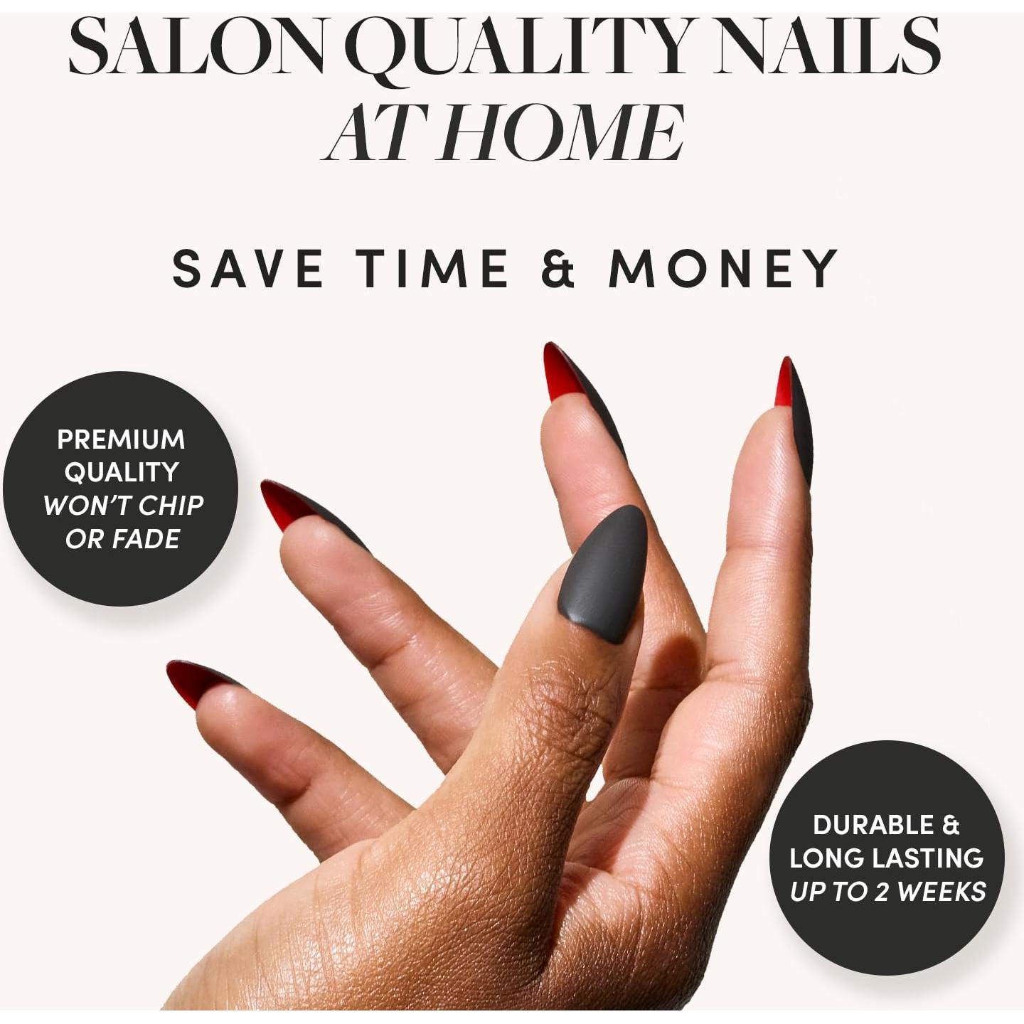 Uñas Postizas Glamnetic - Fondo Rojo, Almendra Media, 30 Uñas