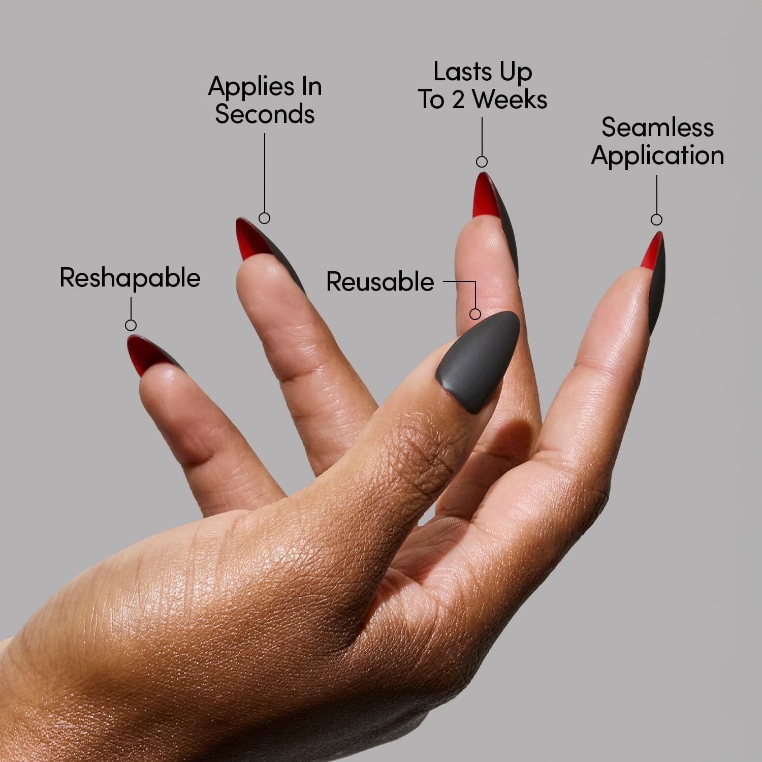 Uñas Postizas Glamnetic - Fondo Rojo, Almendra Media, 30 Uñas