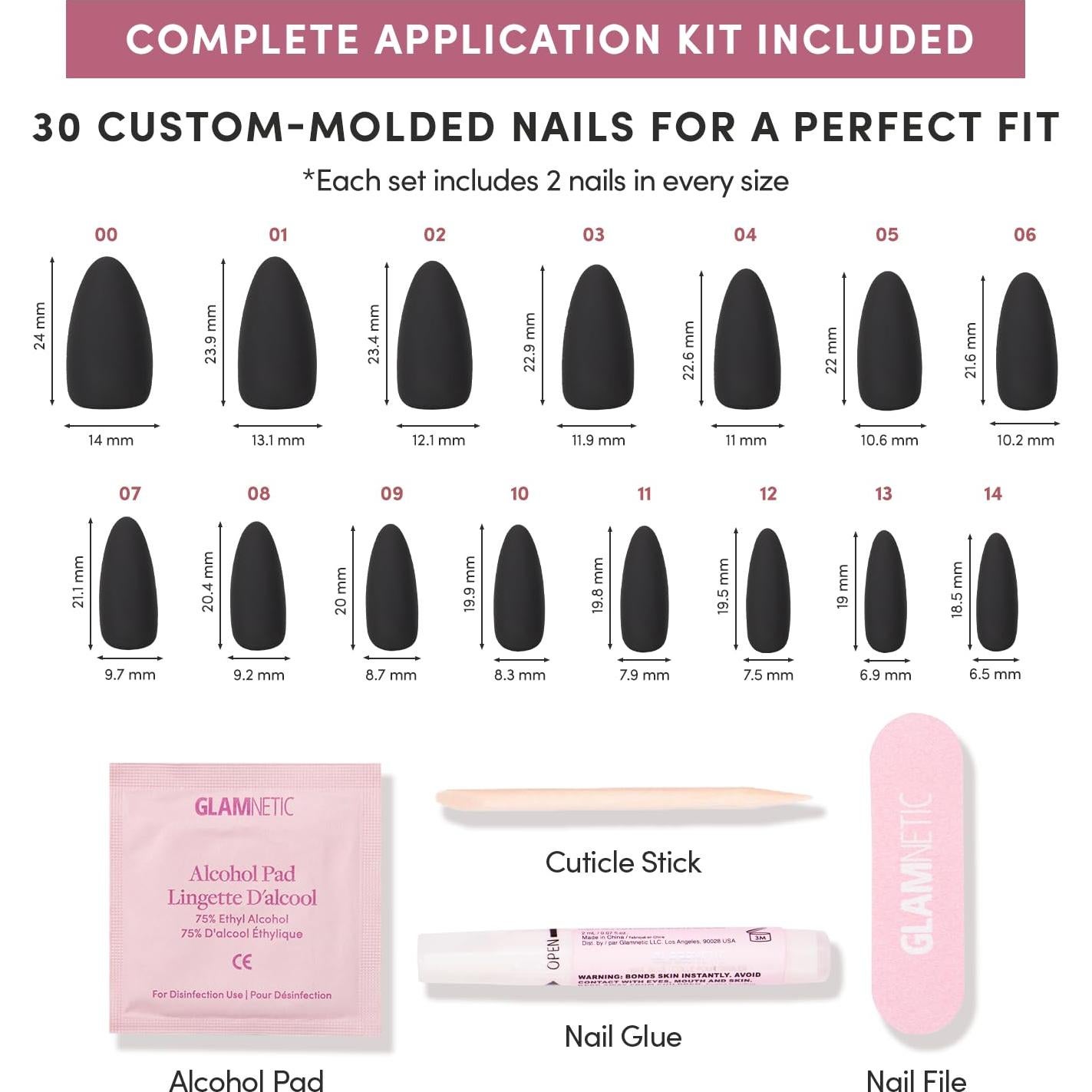 Uñas Postizas Glamnetic - Fondo Rojo, Almendra Media, 30 Uñas