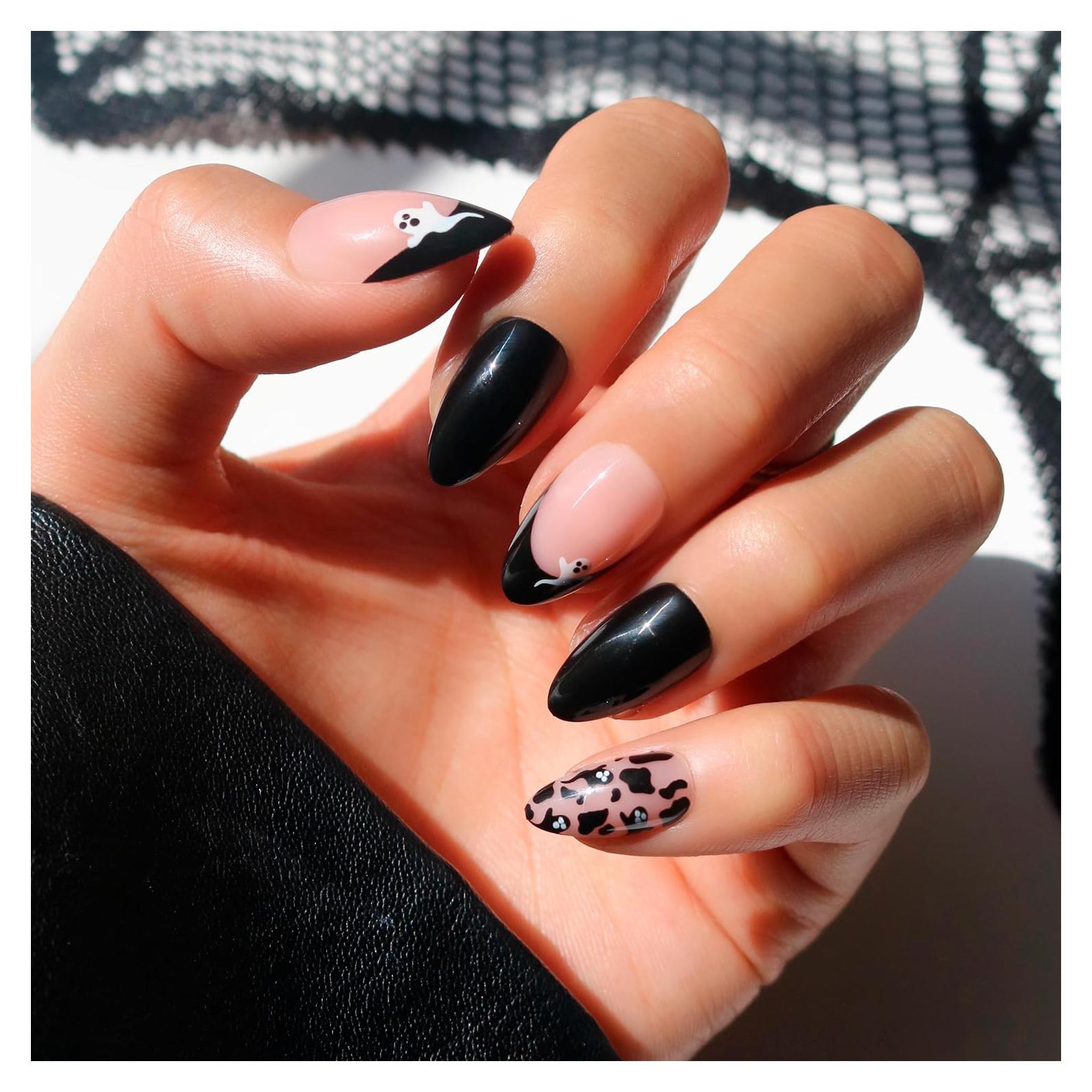 Uñas Postizas Glamnetic Fantasma Cortas Almendras Negras 30 Pzas